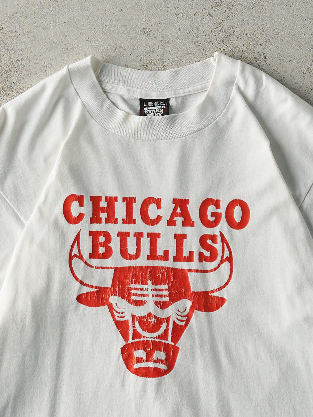 Vintage 90s White Chicago Bulls Single Stitch Tee (S/M)