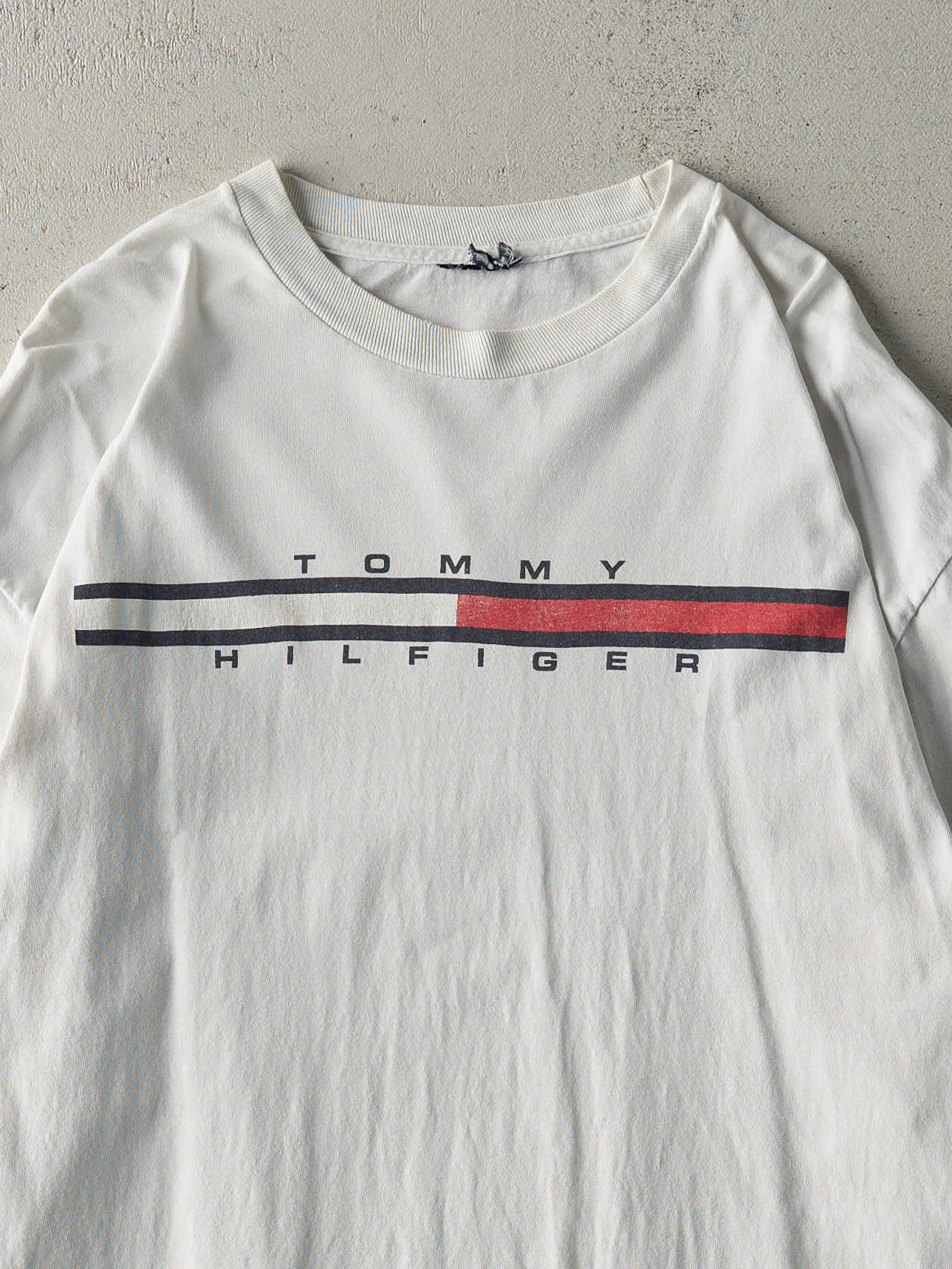 Vintage 90s White Tommy Hilfiger Logo Long Sleeve (L/XL)