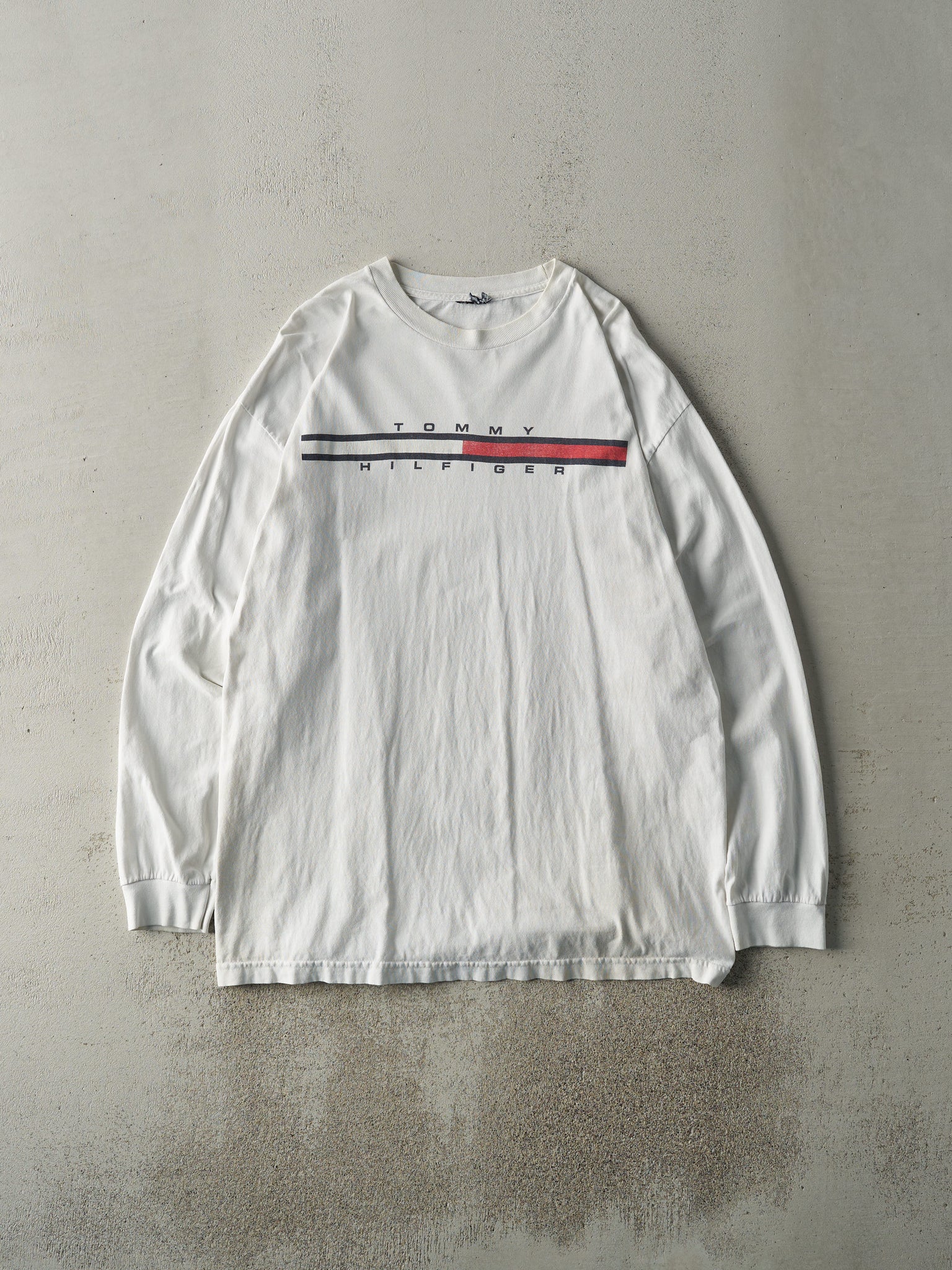 Vintage 90s White Tommy Hilfiger Logo Long Sleeve (L/XL)