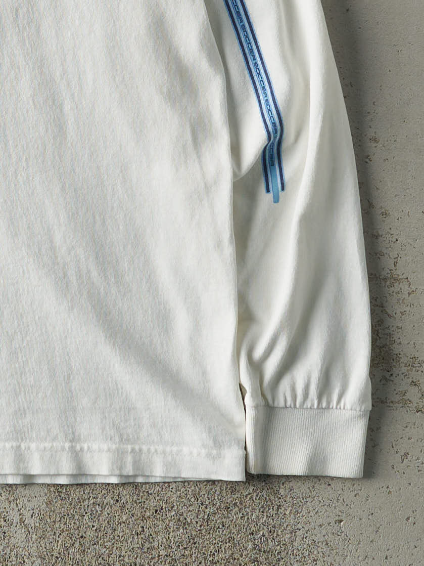 Vintage Y2K White Adidas Soccer Long Sleeve (S/M)