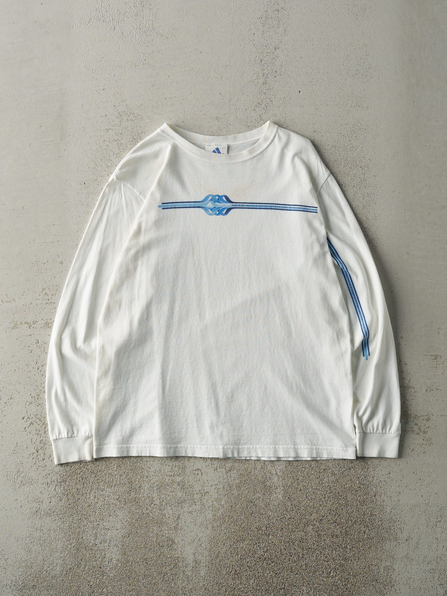 Vintage Y2K White Adidas Soccer Long Sleeve (S/M)