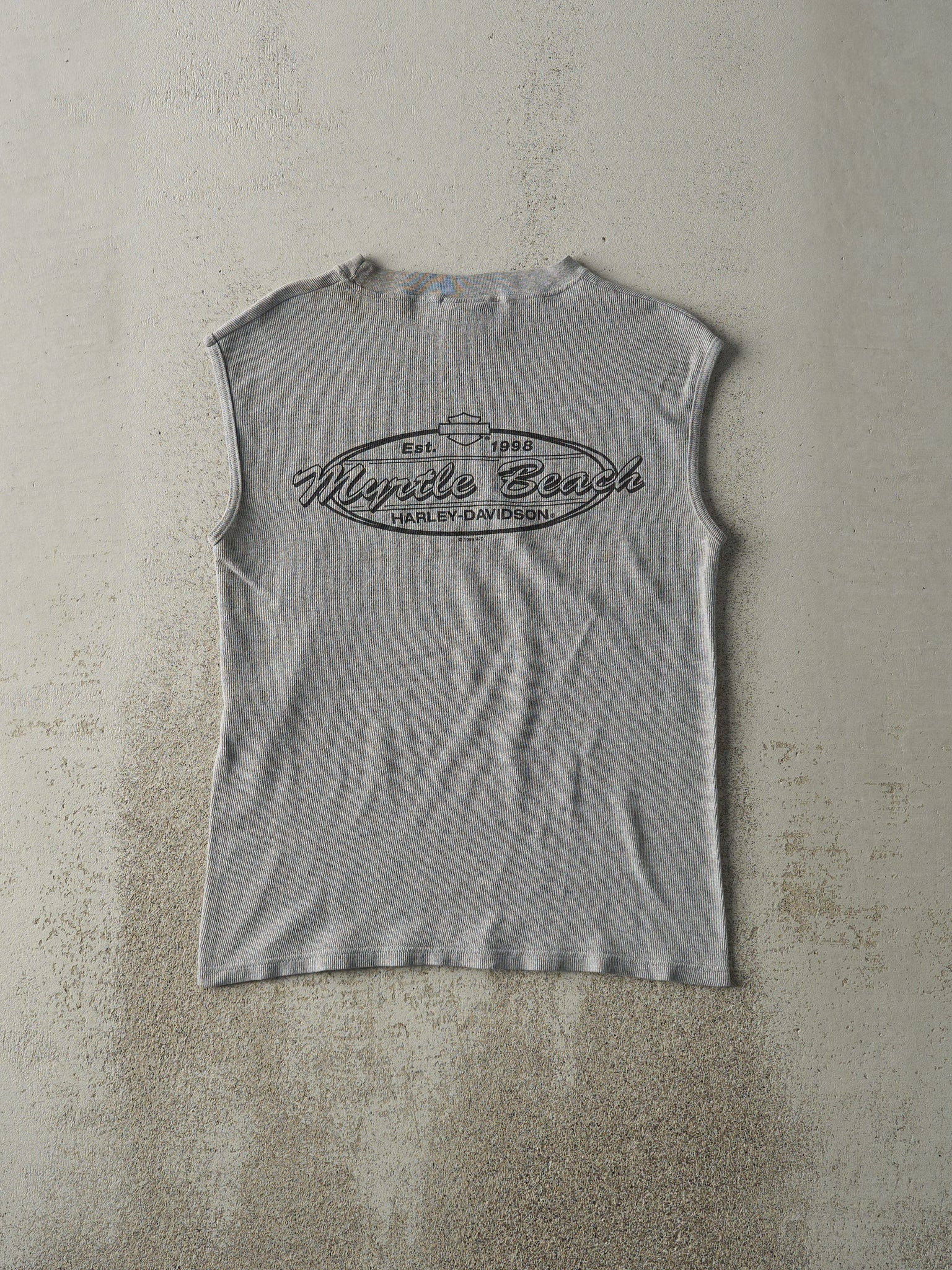 Vintage 99' Grey Myrtle Beach South Carolina Harley Davidson Waffle Knit Tank (S)