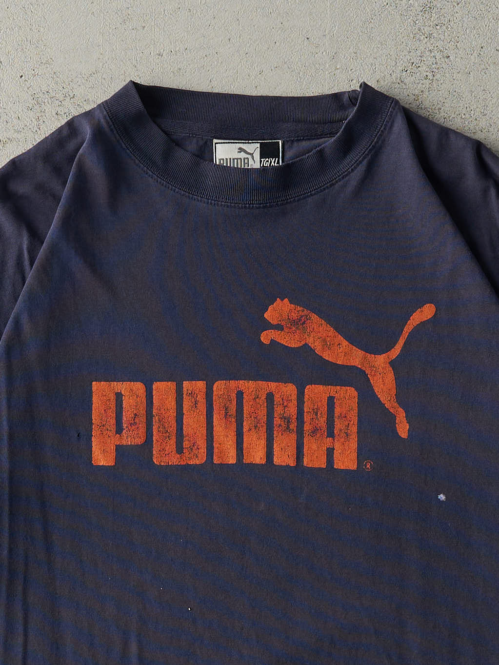 Vintage 90s Navy & Orange Puma Logo Tee (L)