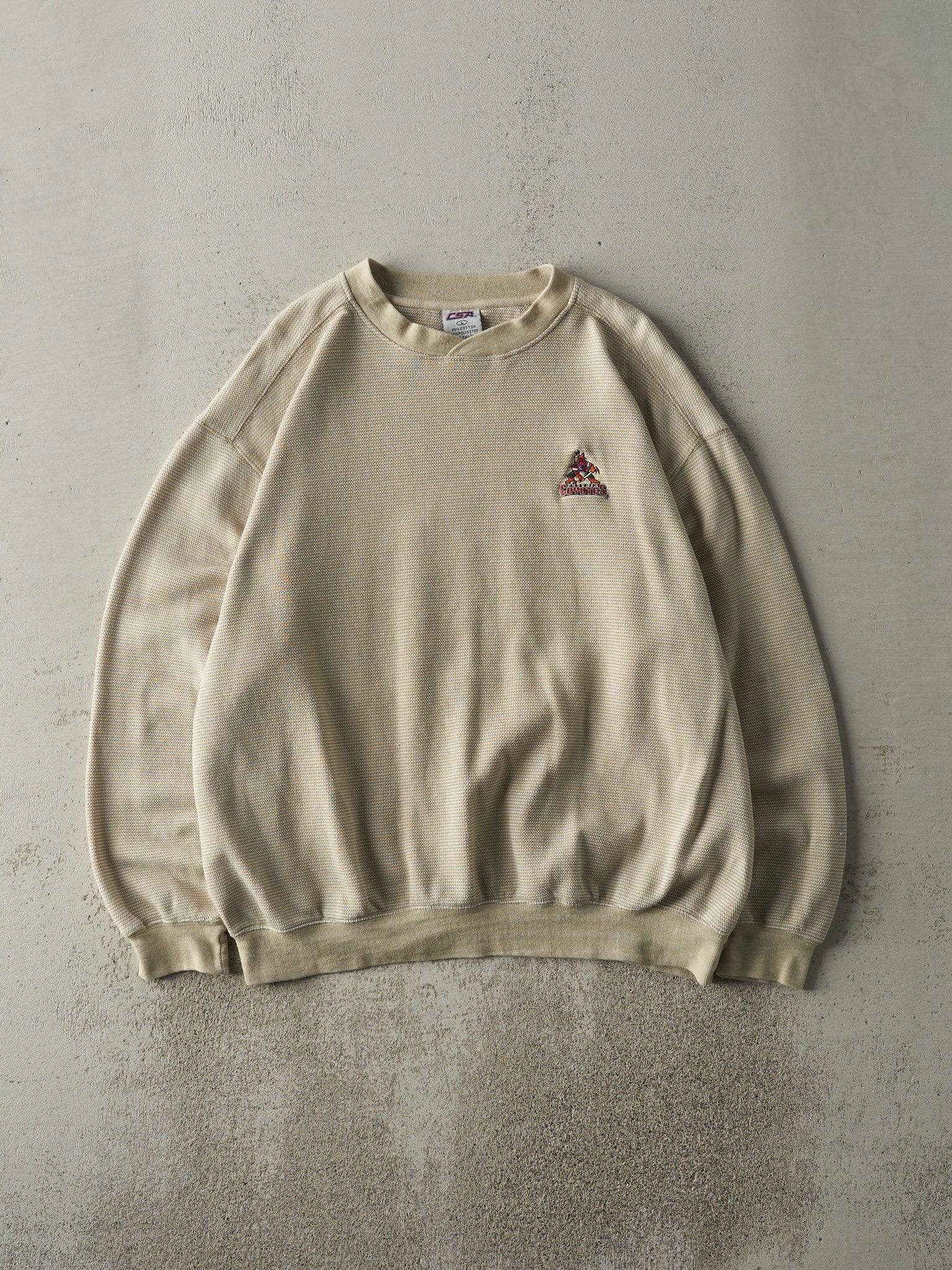 Vintage 90s Beige Embroidered Phoenix Coyotes Knit Crewneck (L/XL)