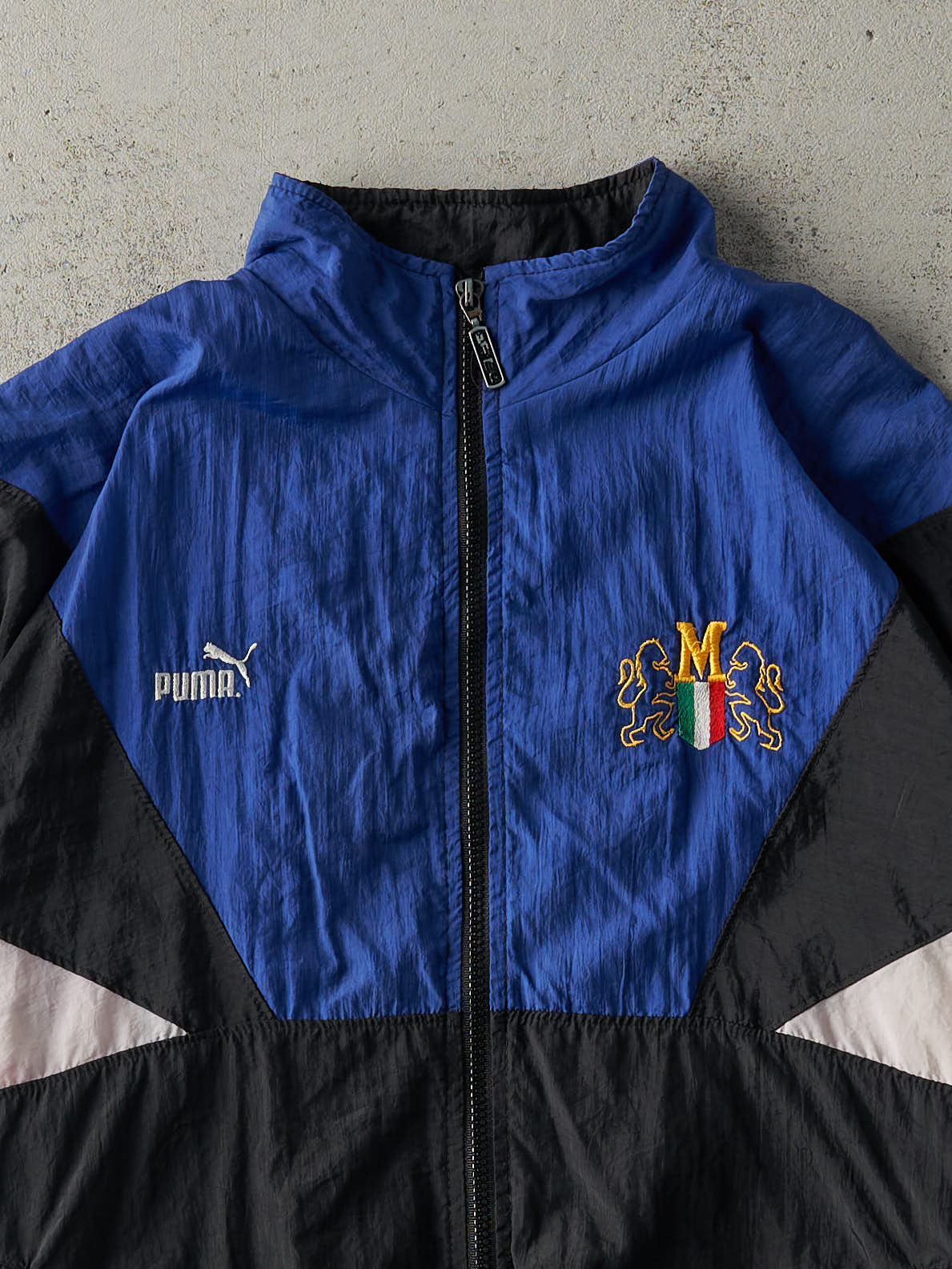 Vintage 90s Blue, Black & White Embroidered Puma Track Jacket (L)