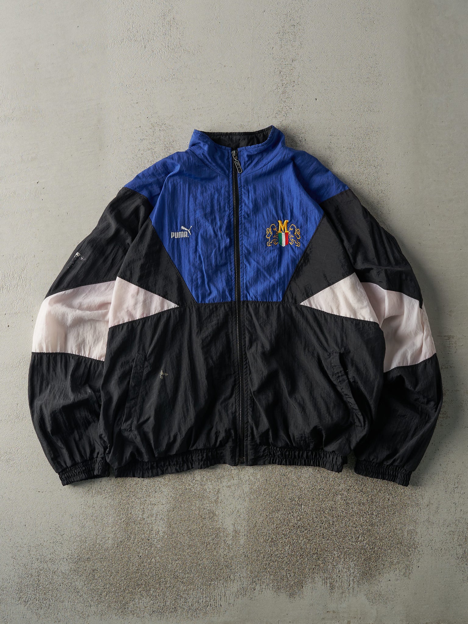 Vintage 90s Blue, Black & White Embroidered Puma Track Jacket (L)