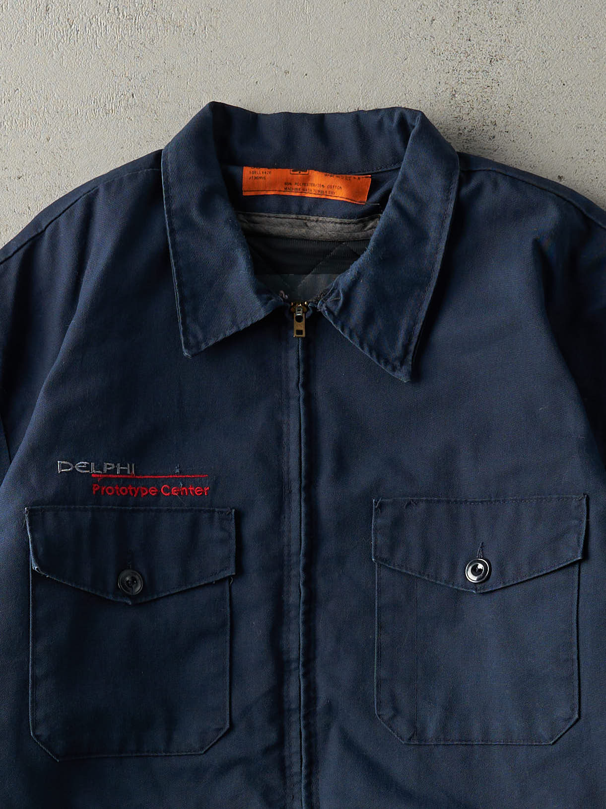 Vintage 80s Navy Blue Embroidered Workwear Jacket (XL)