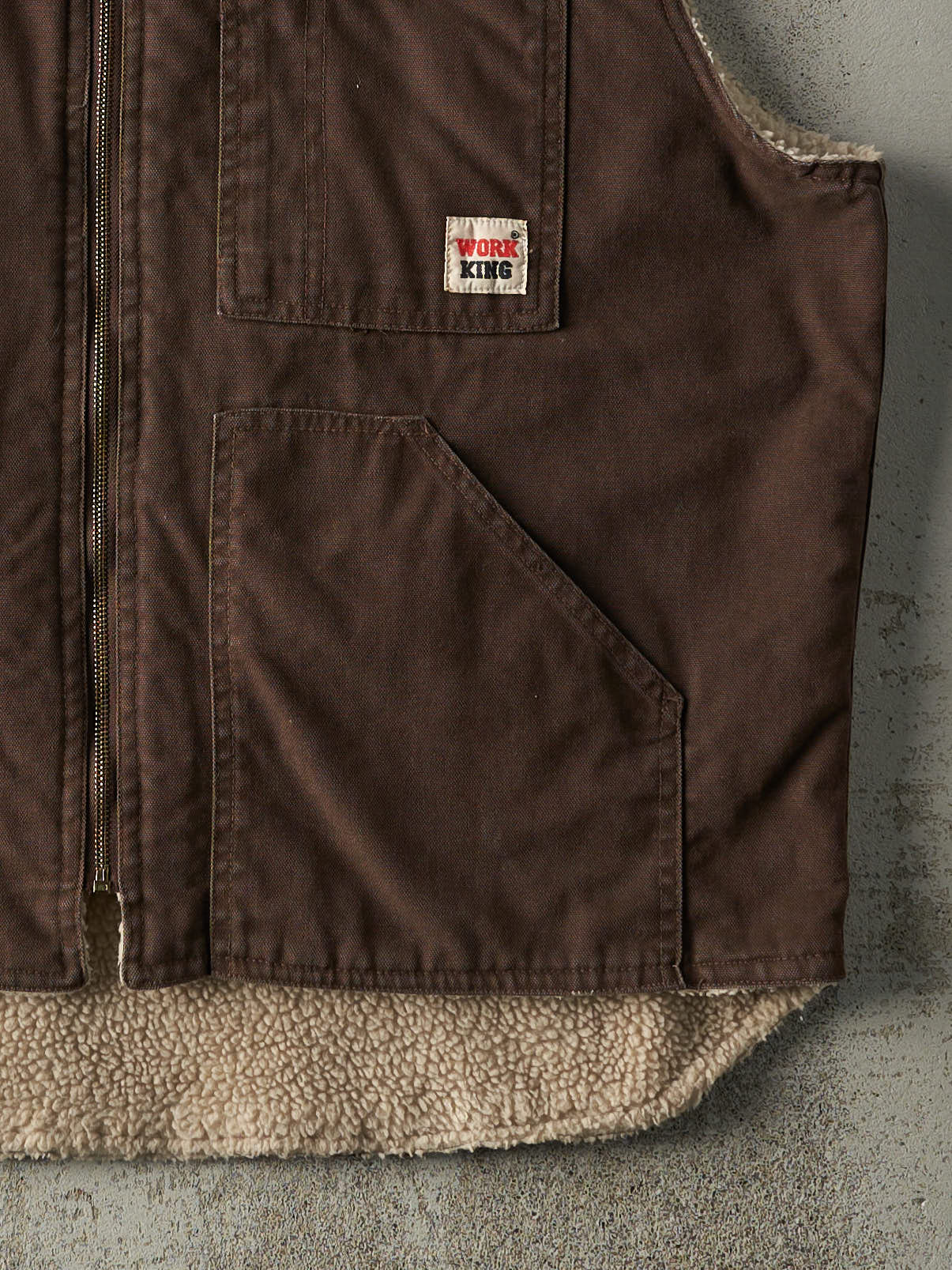 Vintage 90s Brown Work King Sherpa Lined Work Vest (XL)