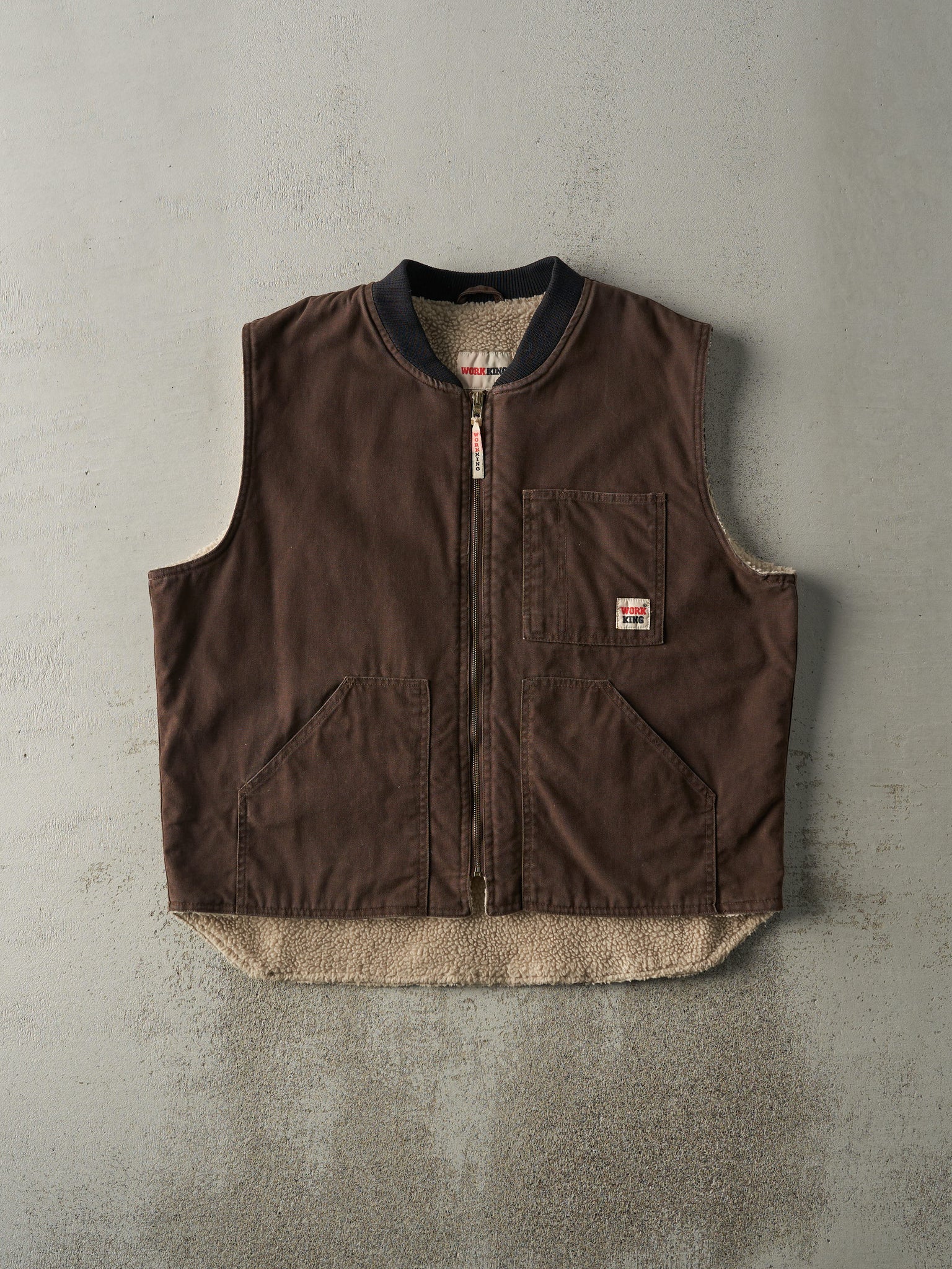 Vintage 90s Brown Work King Sherpa Lined Work Vest (XL)