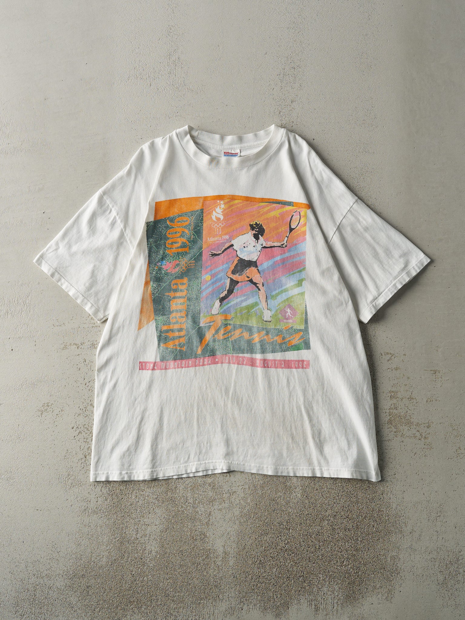 Vintage 96' White Atlanta Olympics Tennis Tee (L/XL)