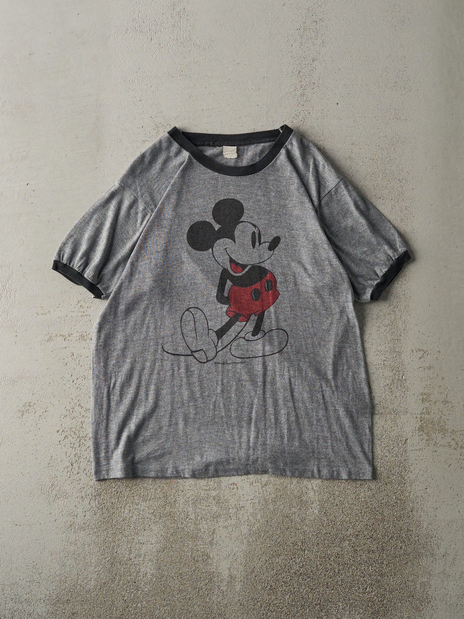 Vintage 80s Grey Mickey Mouse Ringer Tee (M)