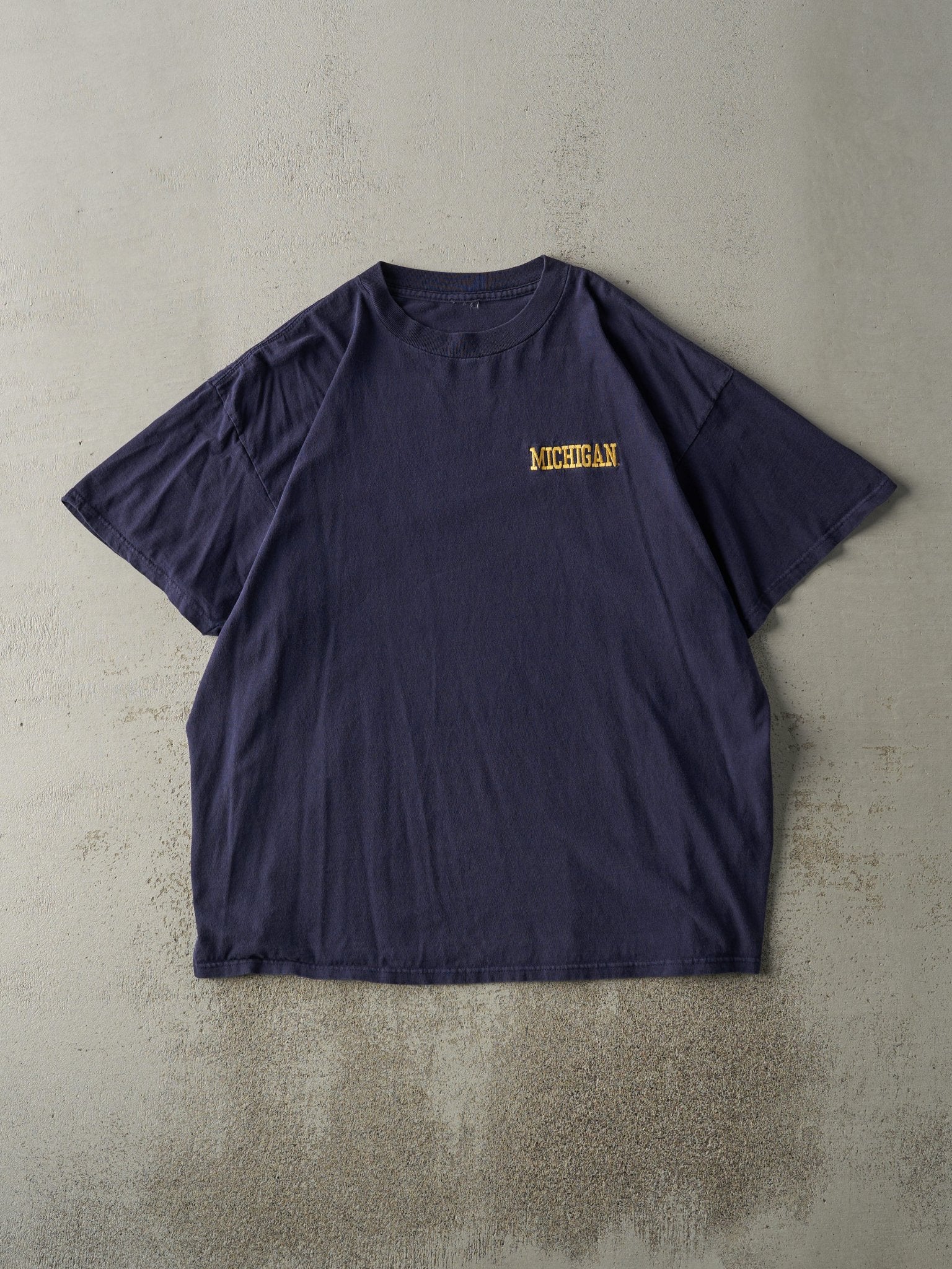 Vintage 90s Navy Blue Embroidered University of Michigan Tee (L)
