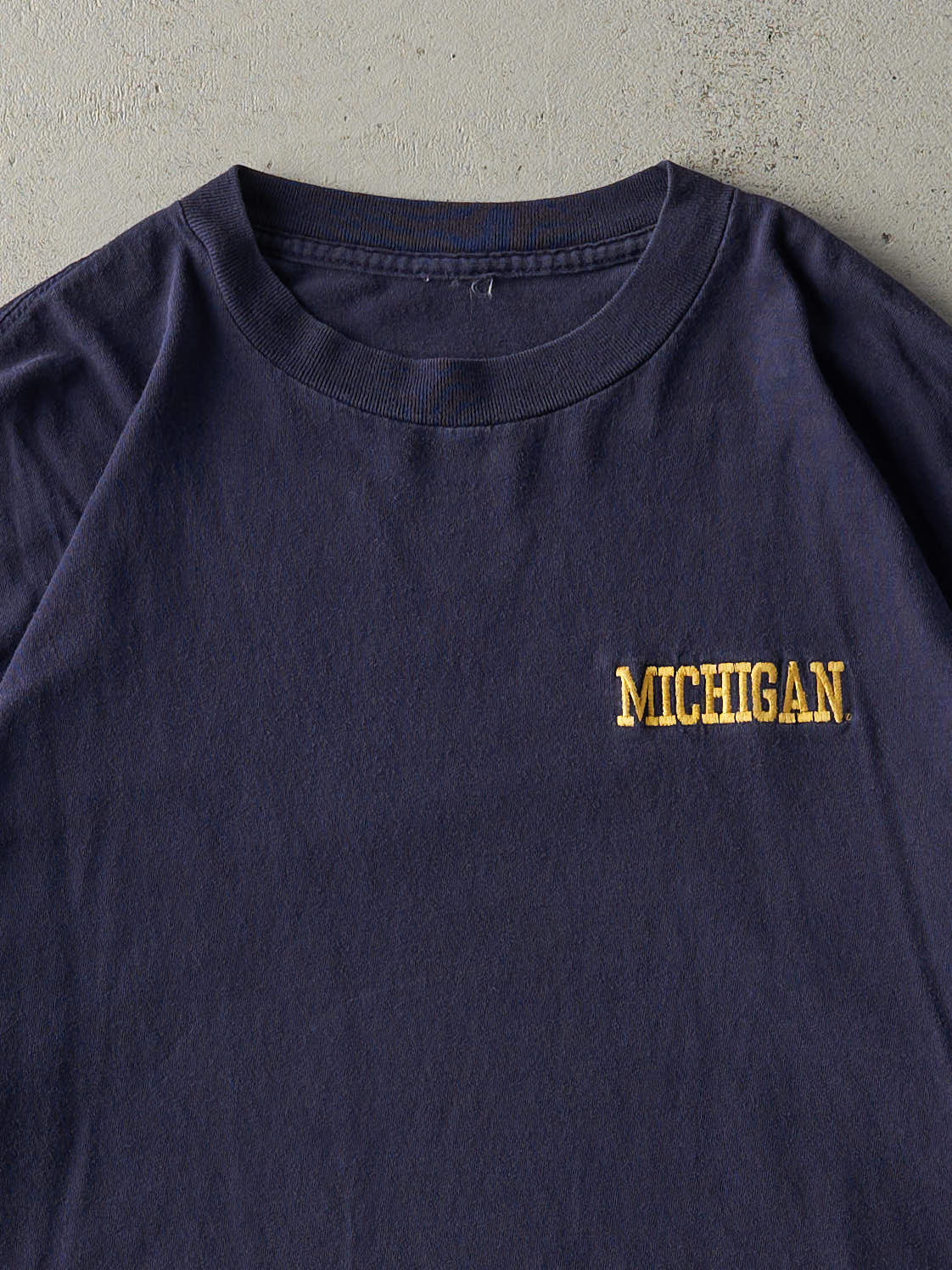 Vintage 90s Navy Blue Embroidered University of Michigan Tee (L)