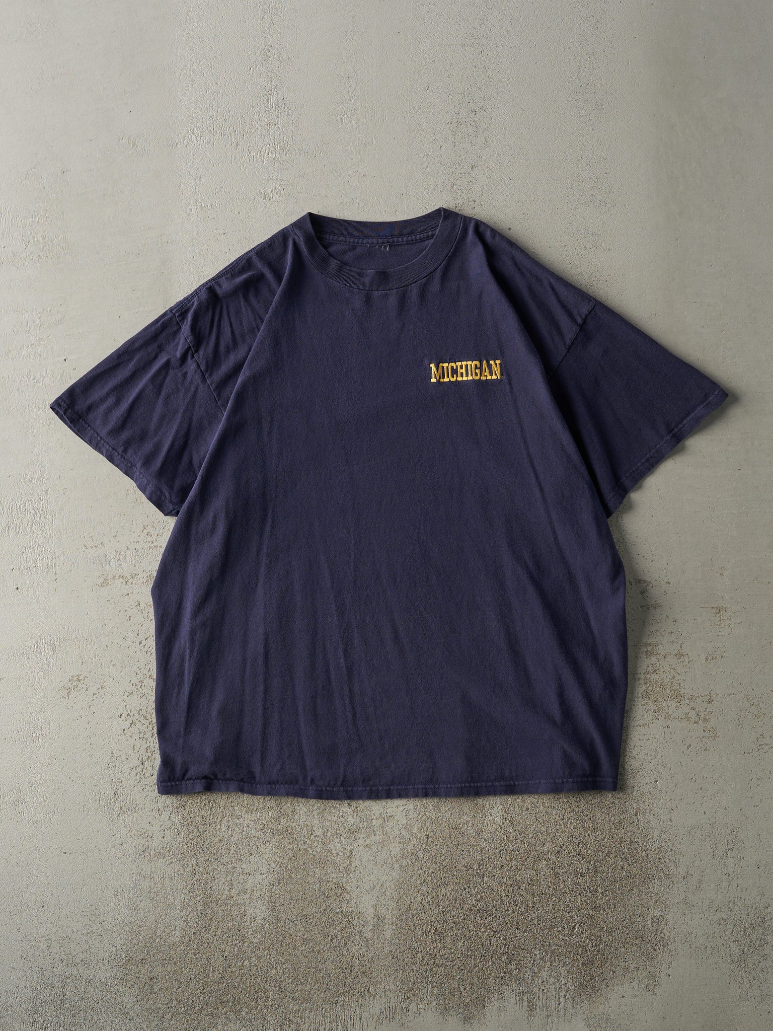 Vintage 90s Navy Blue Embroidered University of Michigan Tee (L)