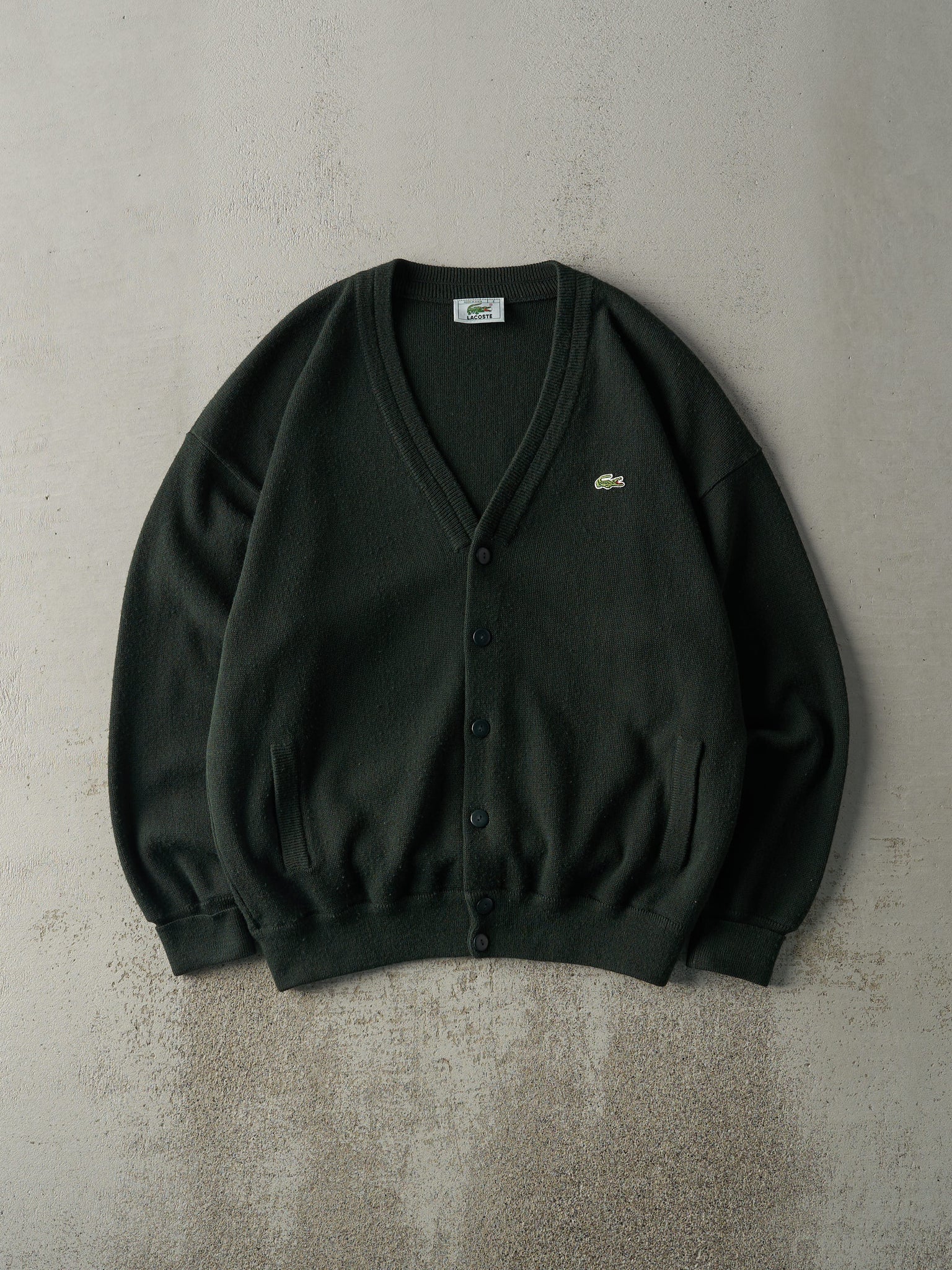 Vintage 80s Forest Green Lacoste Knit Cardigan (L)