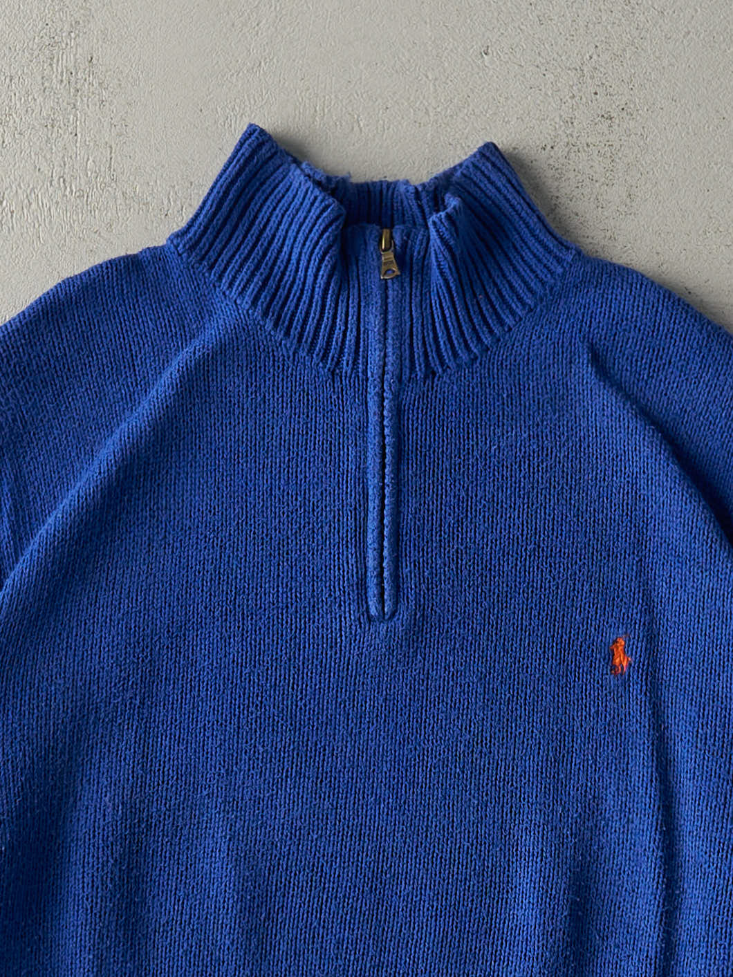 Vintage 90s Blue Polo Ralph Lauren Knit Quarter Zip (L)