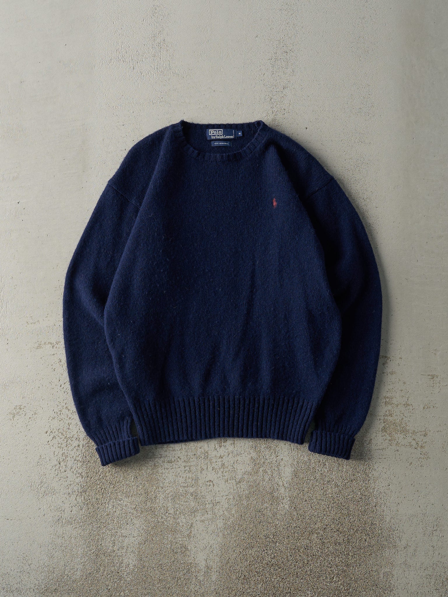 Vintage 90s Navy Blue Wool Polo Ralph Lauren Knit (M)