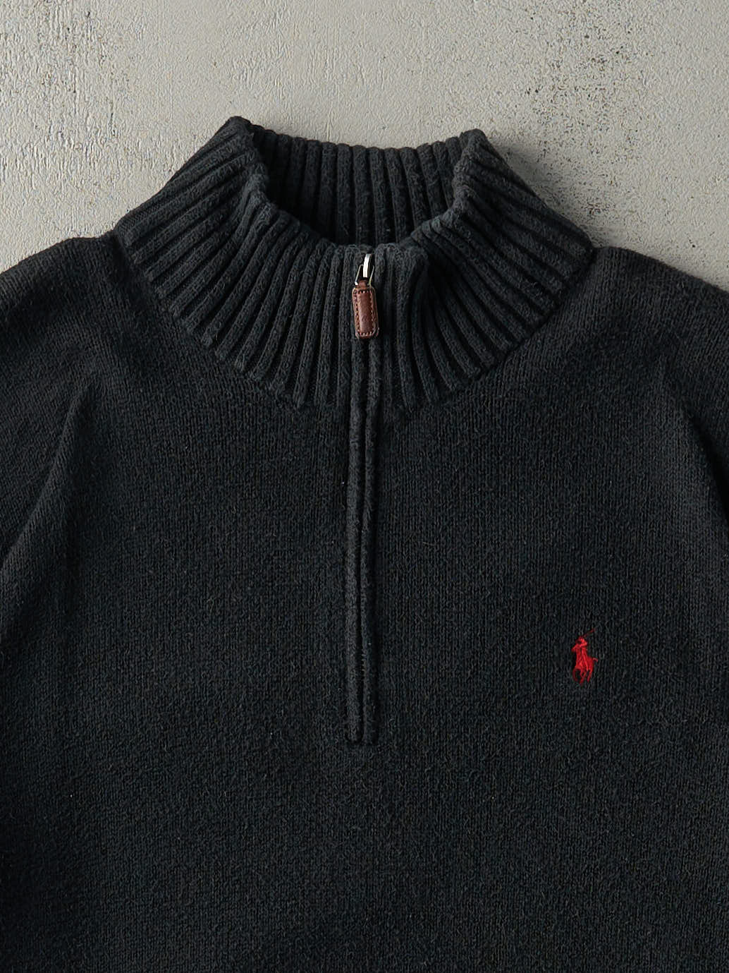 Vintage Y2K Faded Black Embroidered Polo Ralph Lauren Quarter Zip Knit (M)