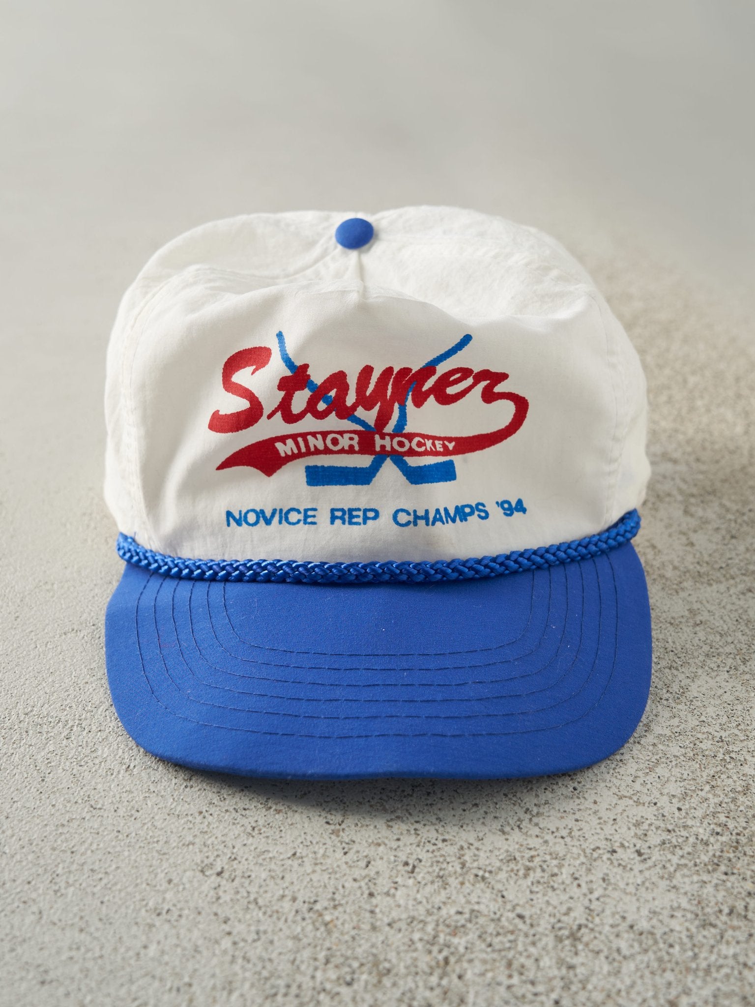 Vintage 94' White & Blue Stayner Minor Hockey Snapback Hat