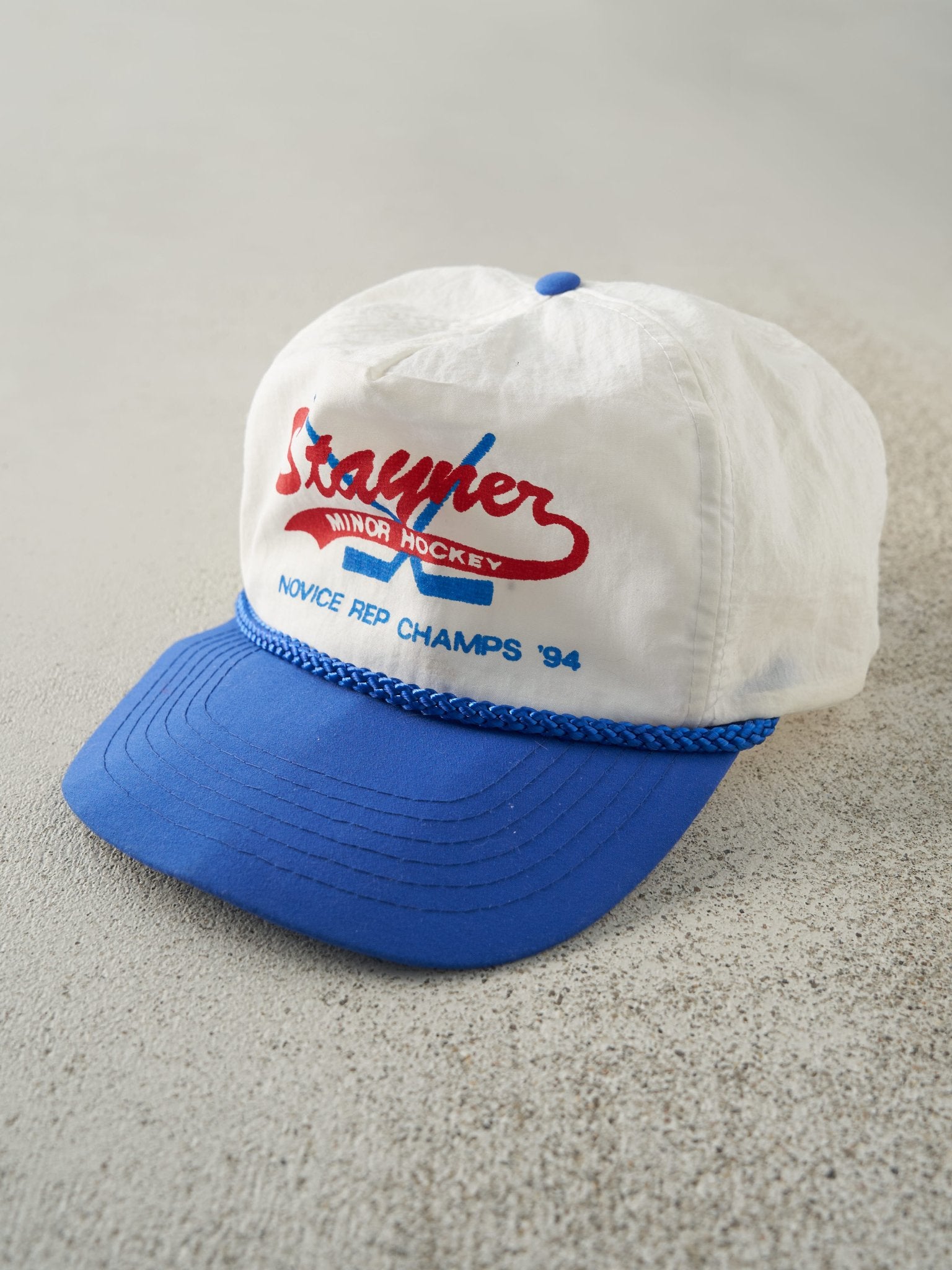 Vintage 94' White & Blue Stayner Minor Hockey Snapback Hat