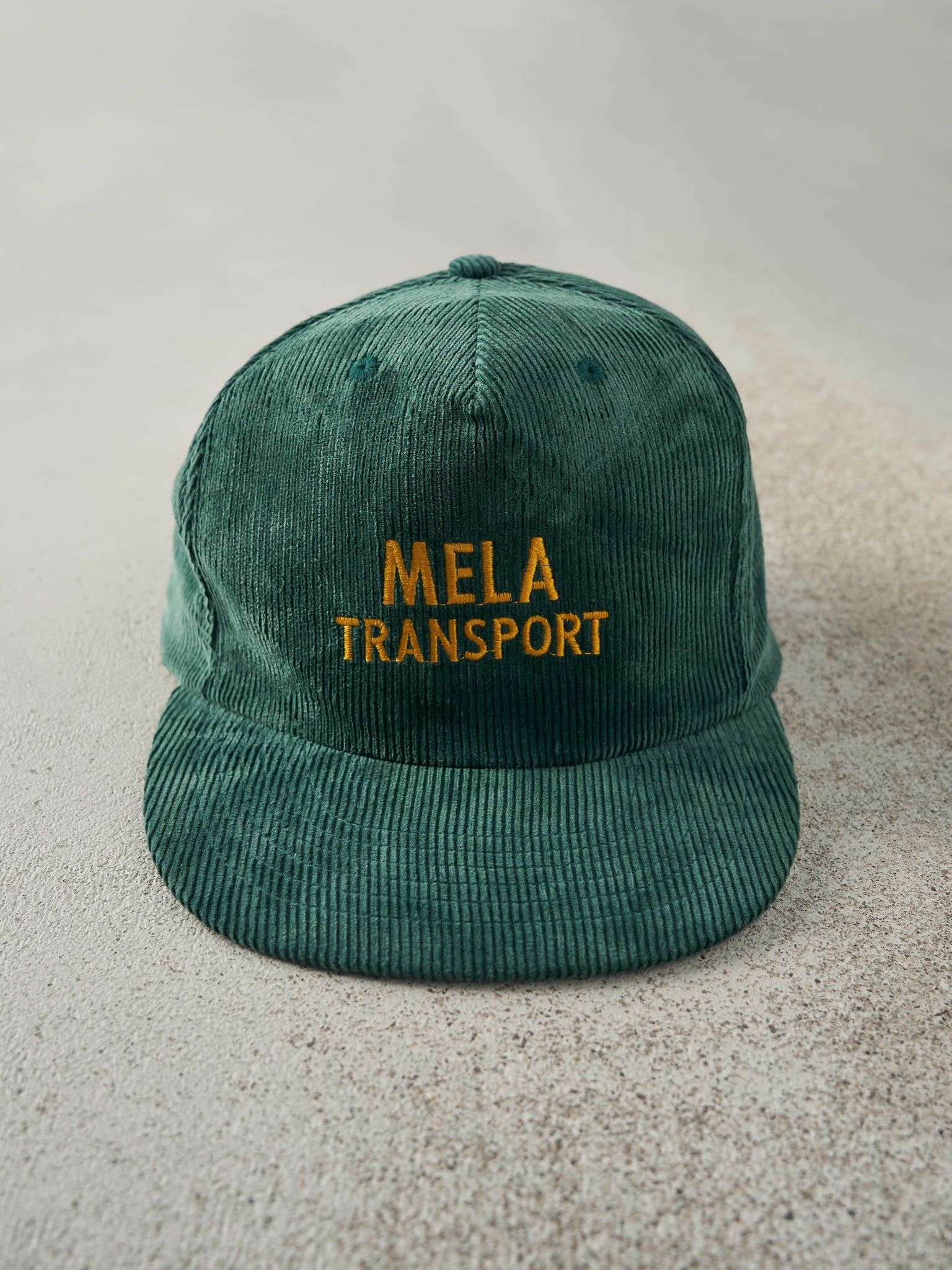 Vintage 80s Forest Green Mela Transport Embroidered Corduroy Snapback