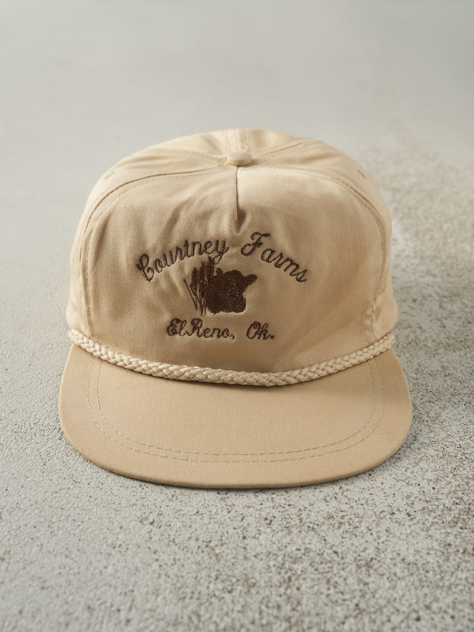 Vintage 90s Beige Courtney Farms Embroidered Leather Strap Back