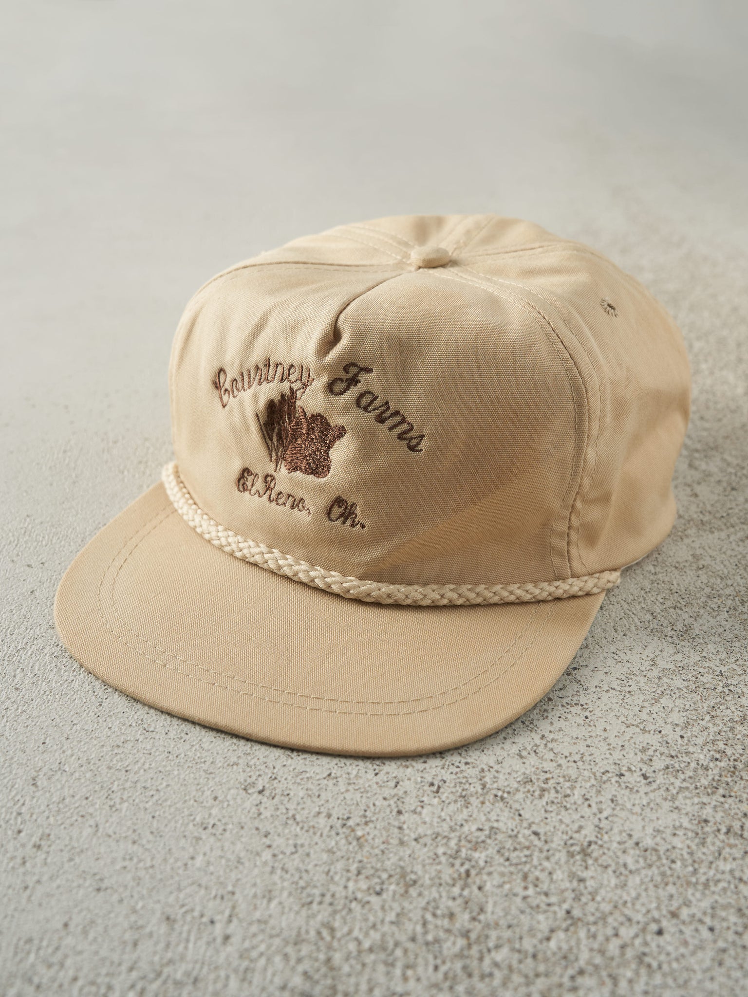 Vintage 90s Beige Courtney Farms Embroidered Leather Strap Back