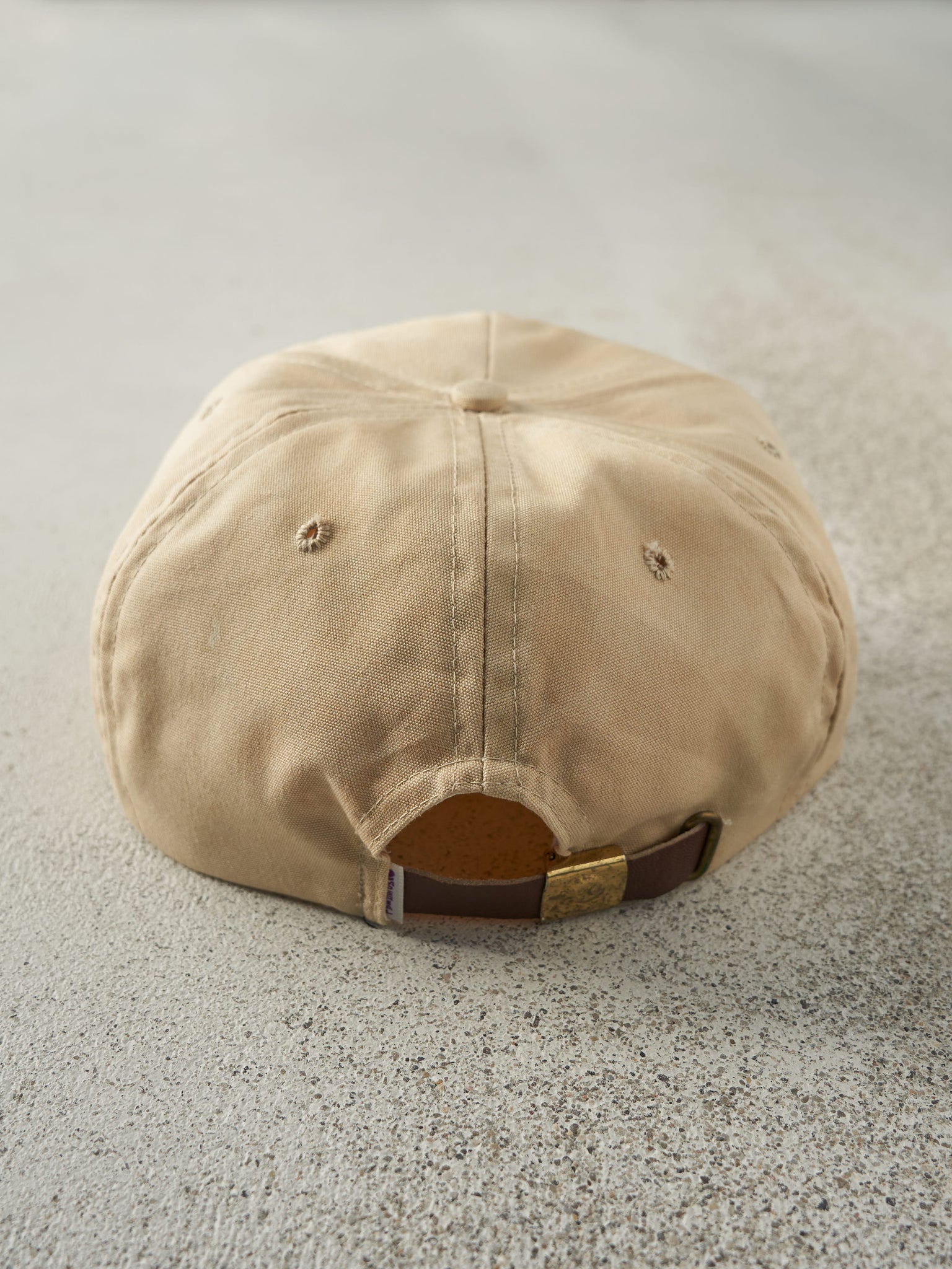 Vintage 90s Beige Courtney Farms Embroidered Leather Strap Back