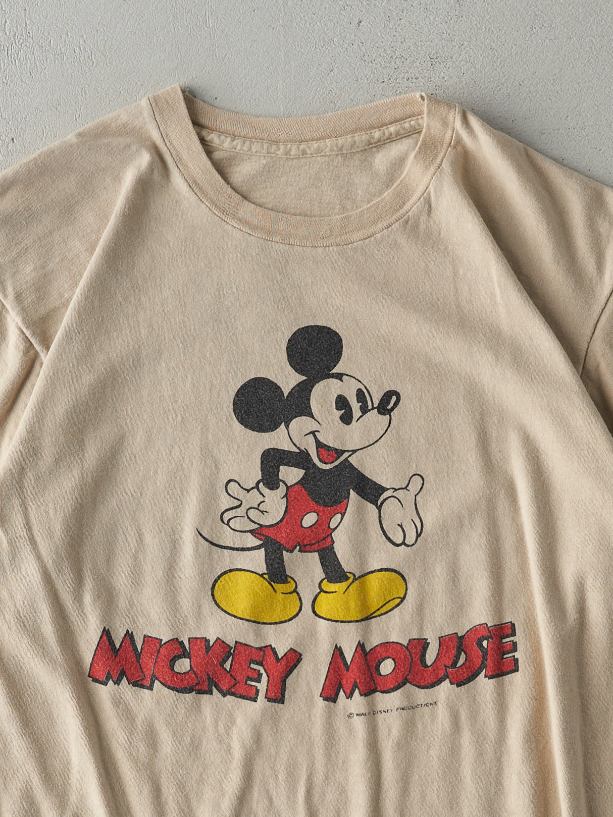 Vintage 80s Beige Mickey Mouse Double Sided Single Stitch Tee (S/M)