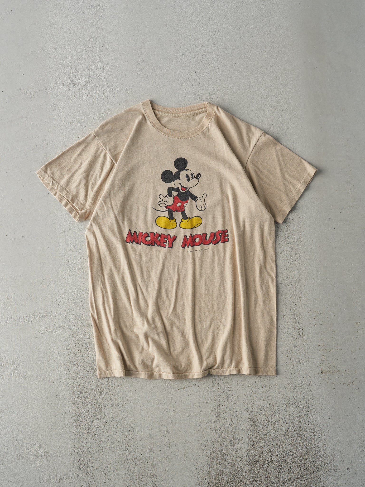 Vintage 80s Beige Mickey Mouse Double Sided Single Stitch Tee (S/M)