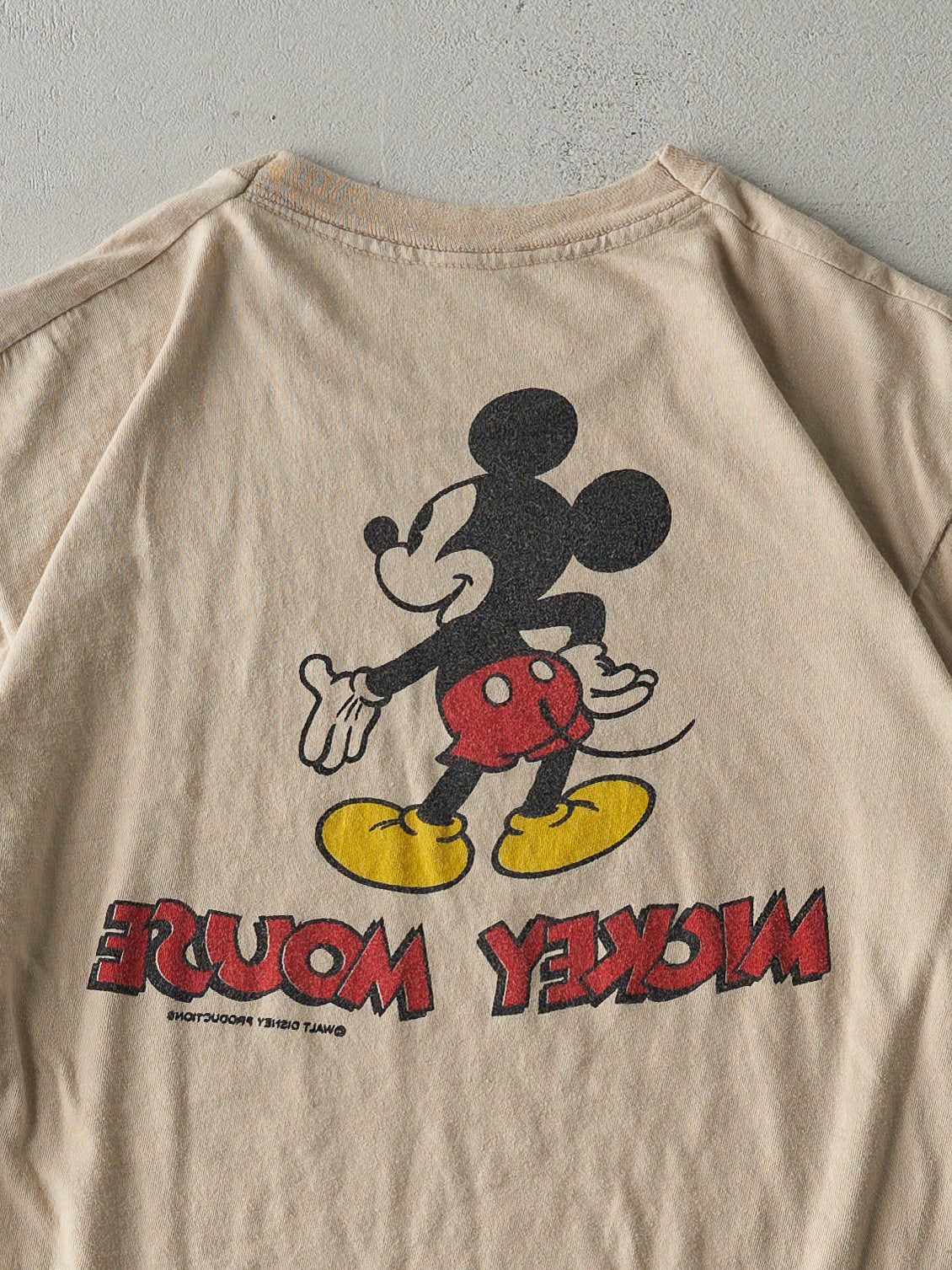 Vintage 80s Beige Mickey Mouse Double Sided Single Stitch Tee (S/M)