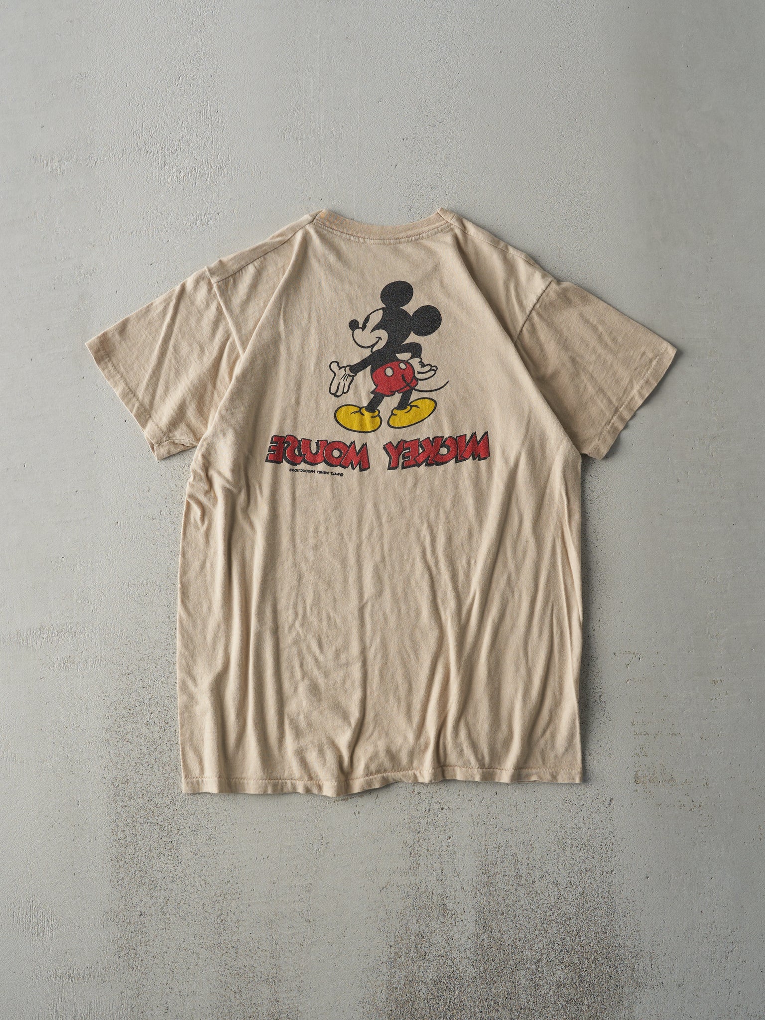 Vintage 80s Beige Mickey Mouse Double Sided Single Stitch Tee (S/M)