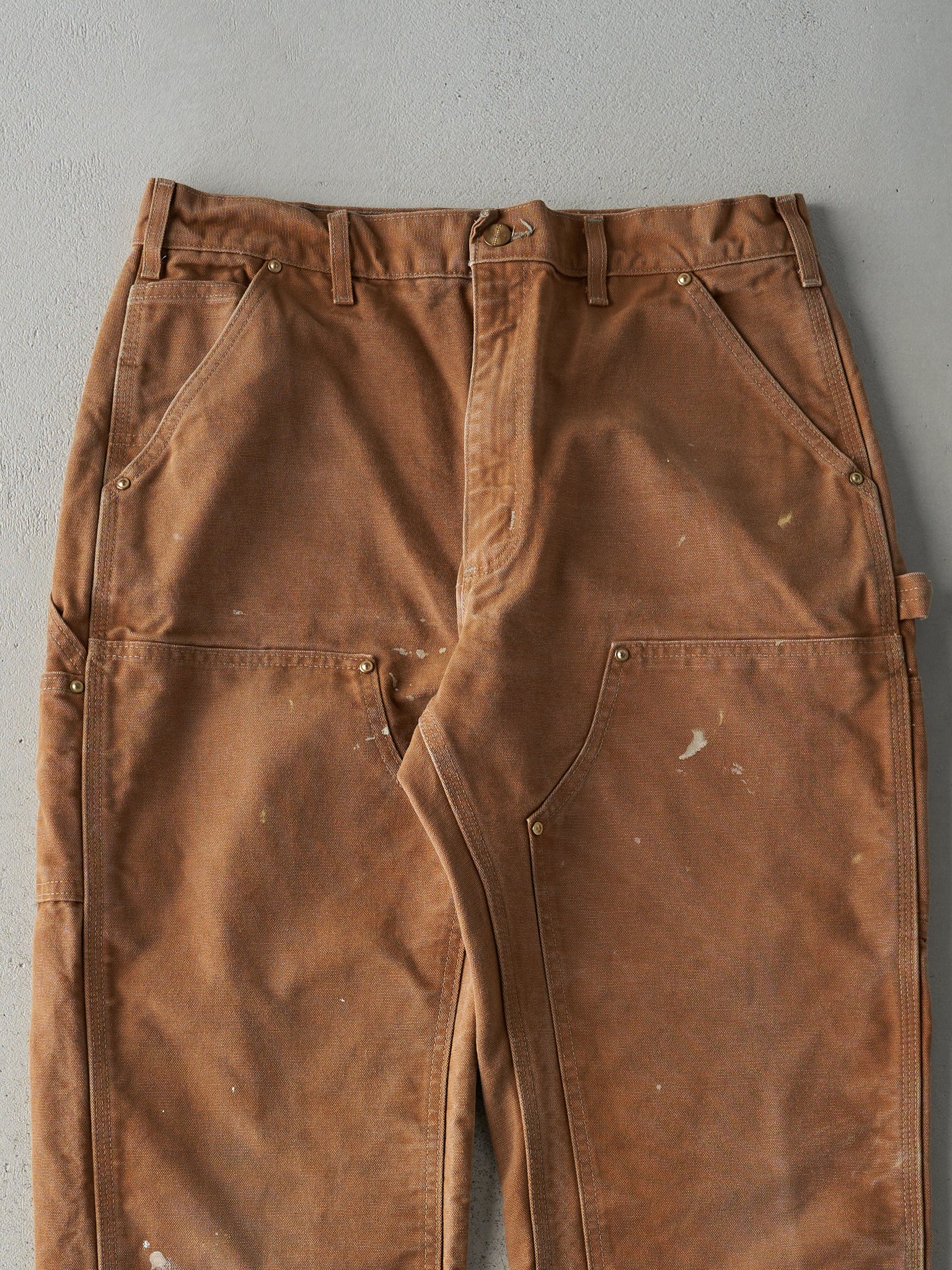 Vintage 90s Carmel Brown Dungaree Fit Carhartt Double Knee Carpenter Pants (33x31)