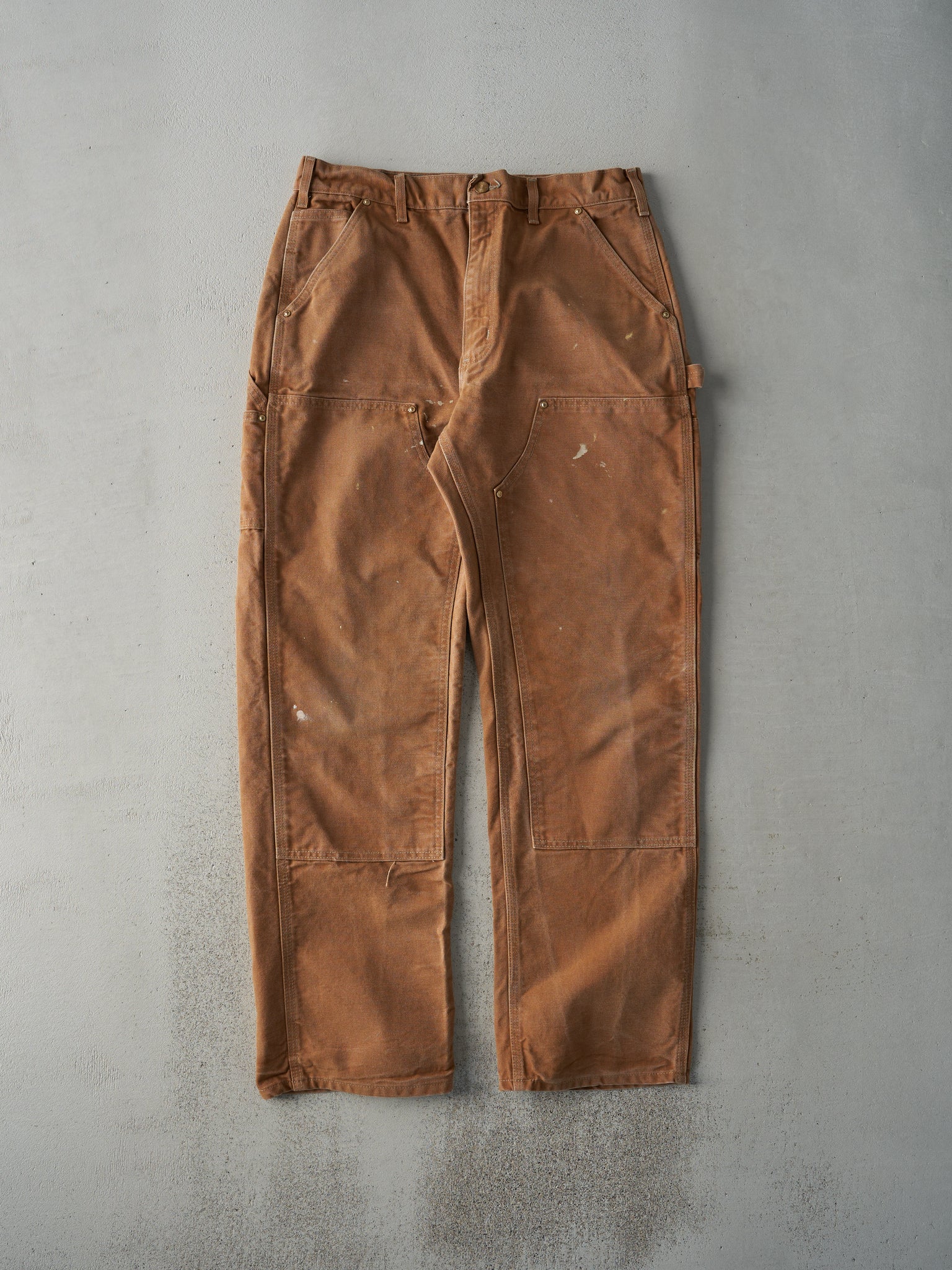 Vintage 90s Carmel Brown Dungaree Fit Carhartt Double Knee Carpenter Pants (33x31)