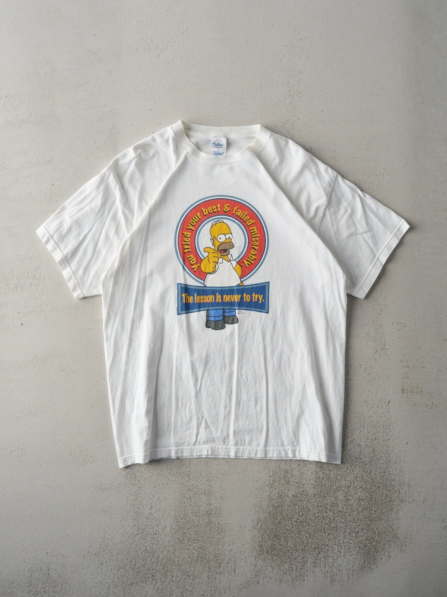 Vintage 03' White Homer Simpson Slogan Tee (M)