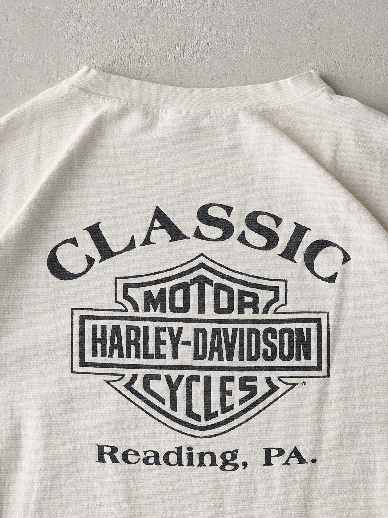 Vintage 97' Beige Reading Pennsylvania Harley Davidson Textured Tee (L)