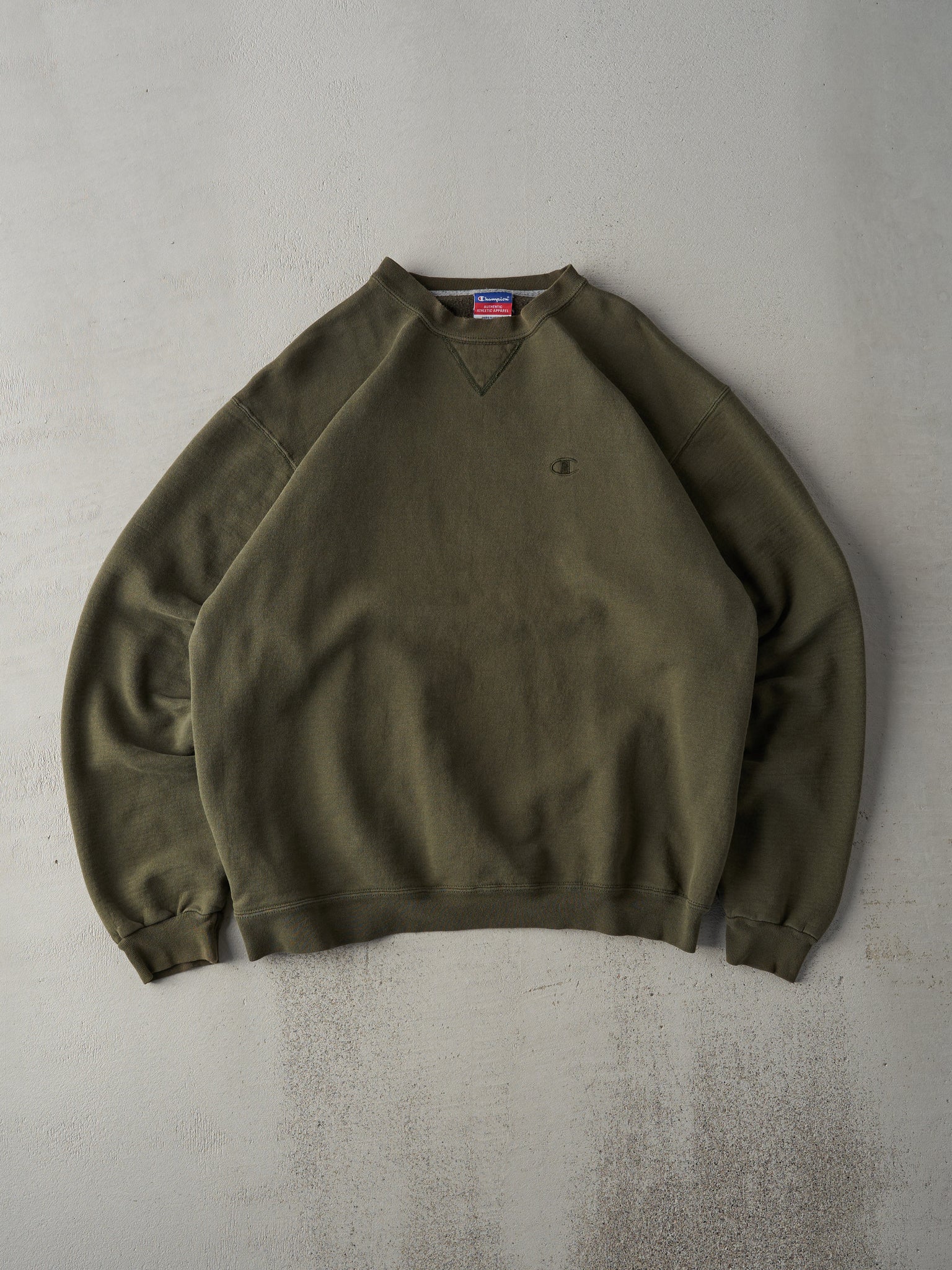 Vintage 90s Olive Green Blank Champion Logo Crewneck (L)