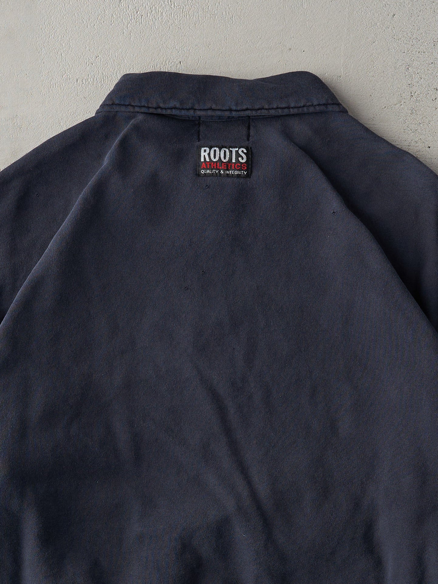 Vintage 90s Navy Roots Athletics Quarter Zip Boxy Crewneck (XL)