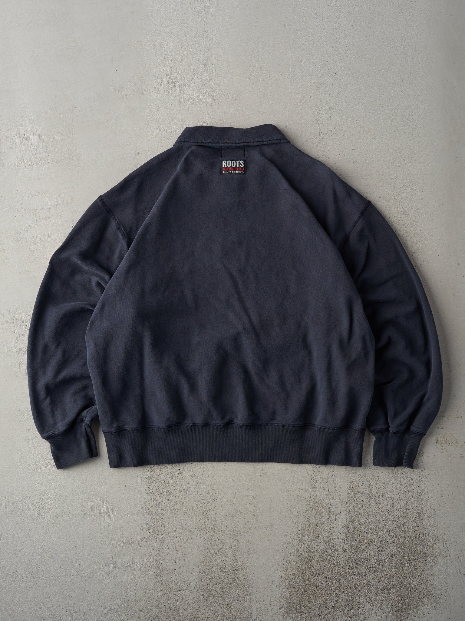 Vintage 90s Navy Roots Athletics Quarter Zip Boxy Crewneck (XL)