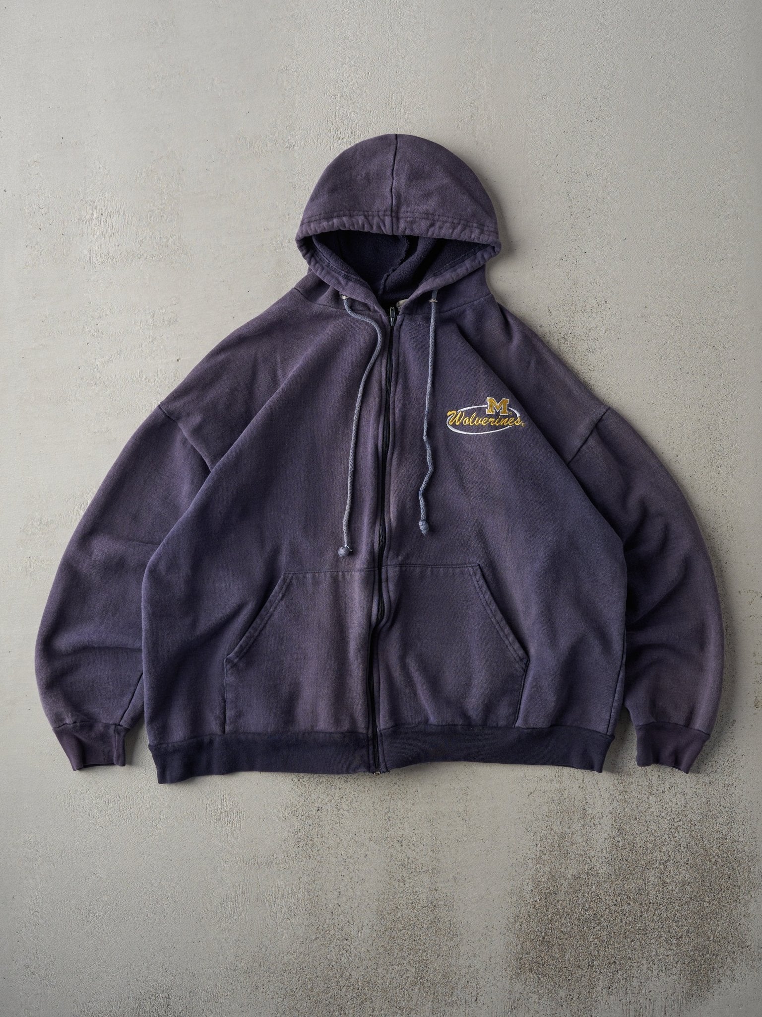 Vintage 90s Navy Faded University of Michigan Wolverines Zip Up Hoodie (XL)