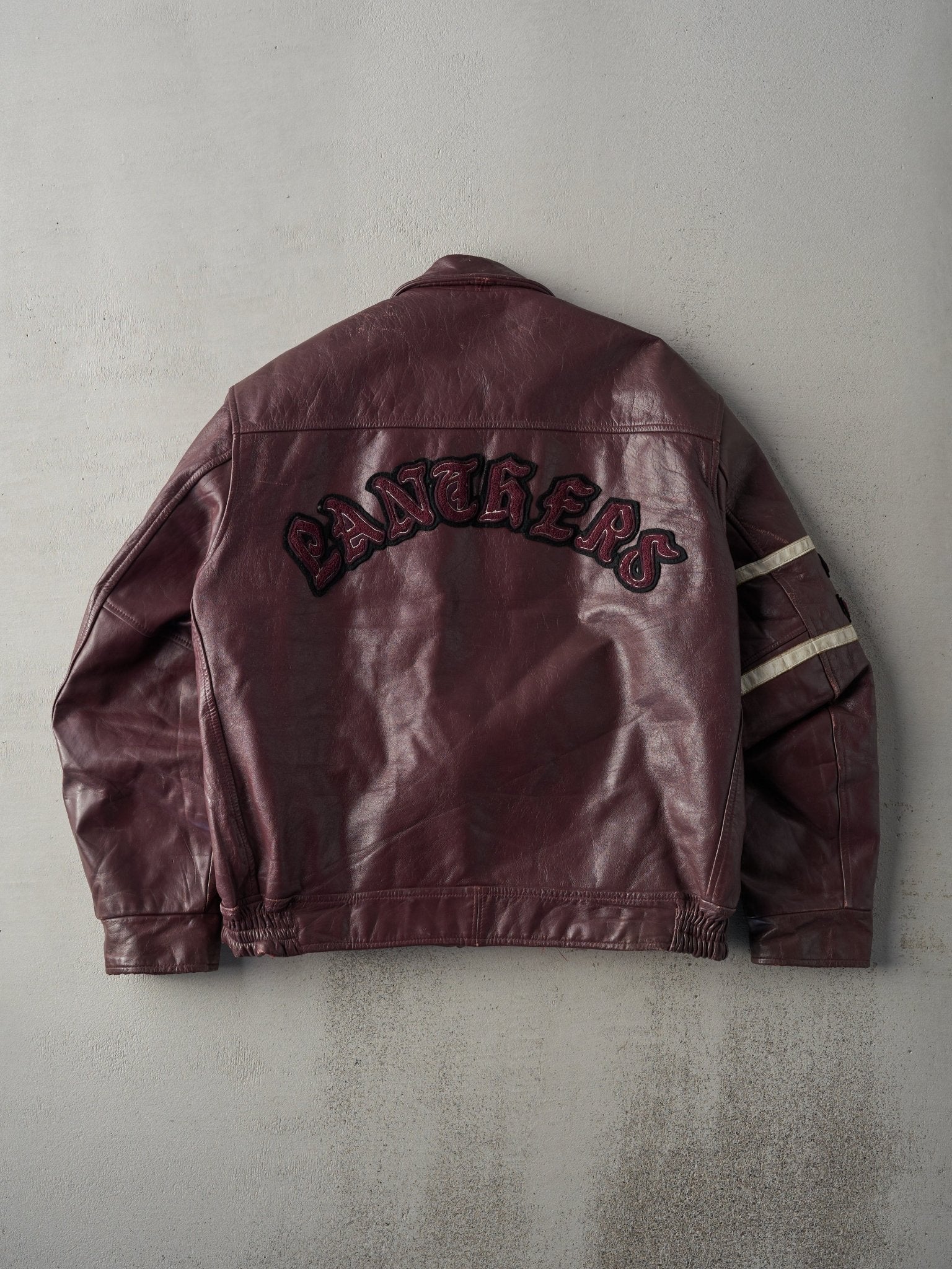 Vintage 72' Burgundy John McGregor Panthers Leather Varsity Jacket (L)
