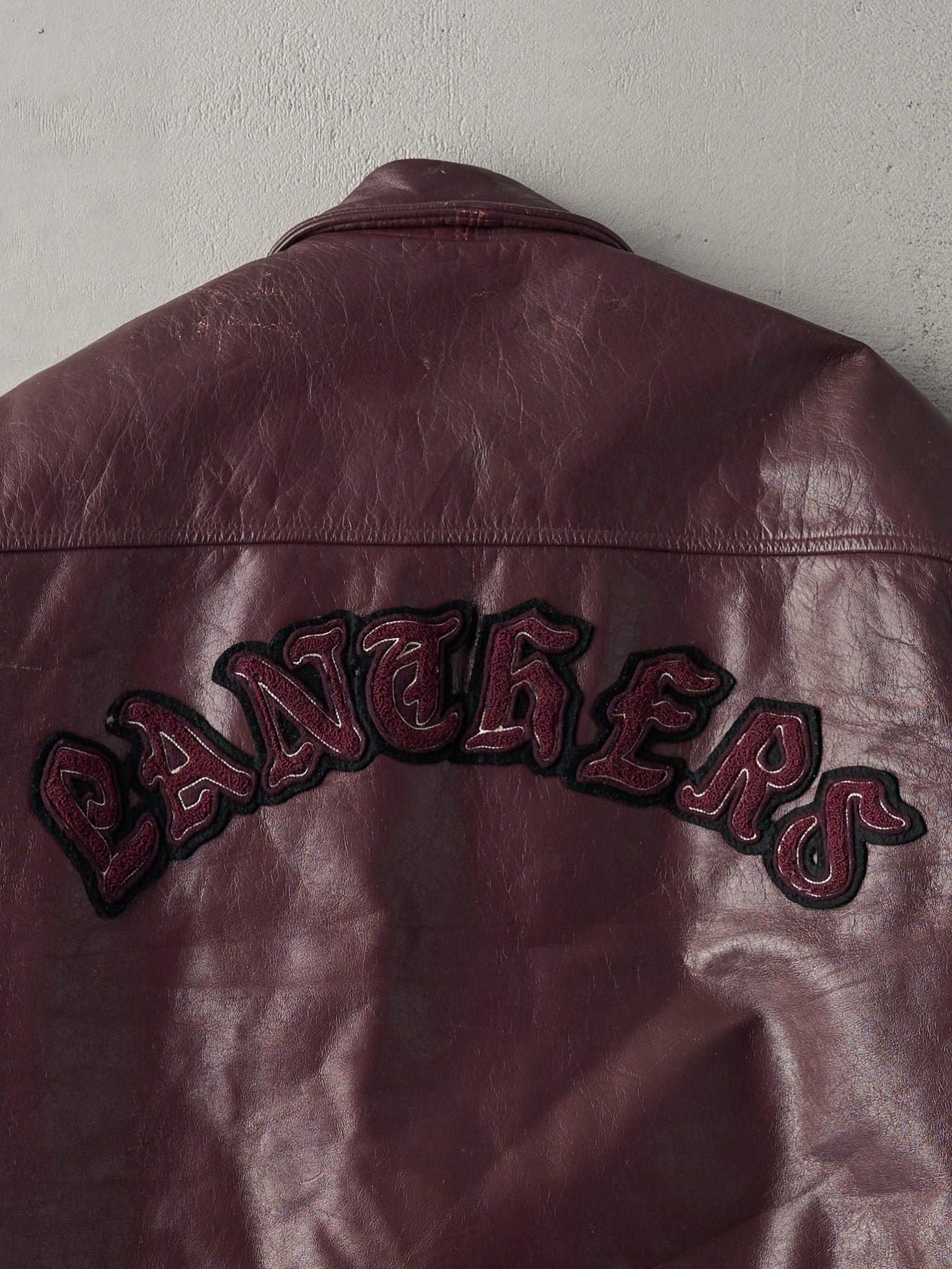 Vintage 72' Burgundy John McGregor Panthers Leather Varsity Jacket (L)