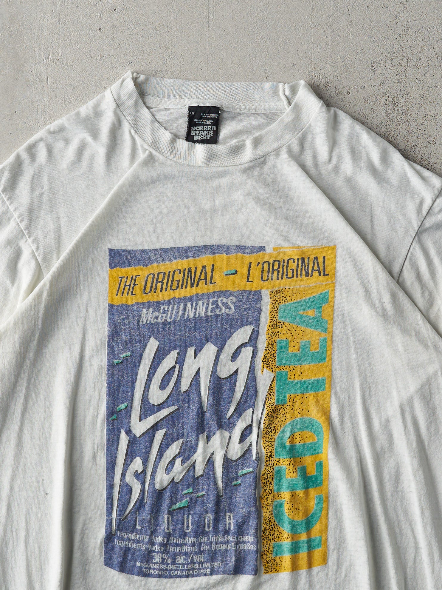 Vintage 80s White Long Island Iced Tea Single Stitch Tee (S/M)