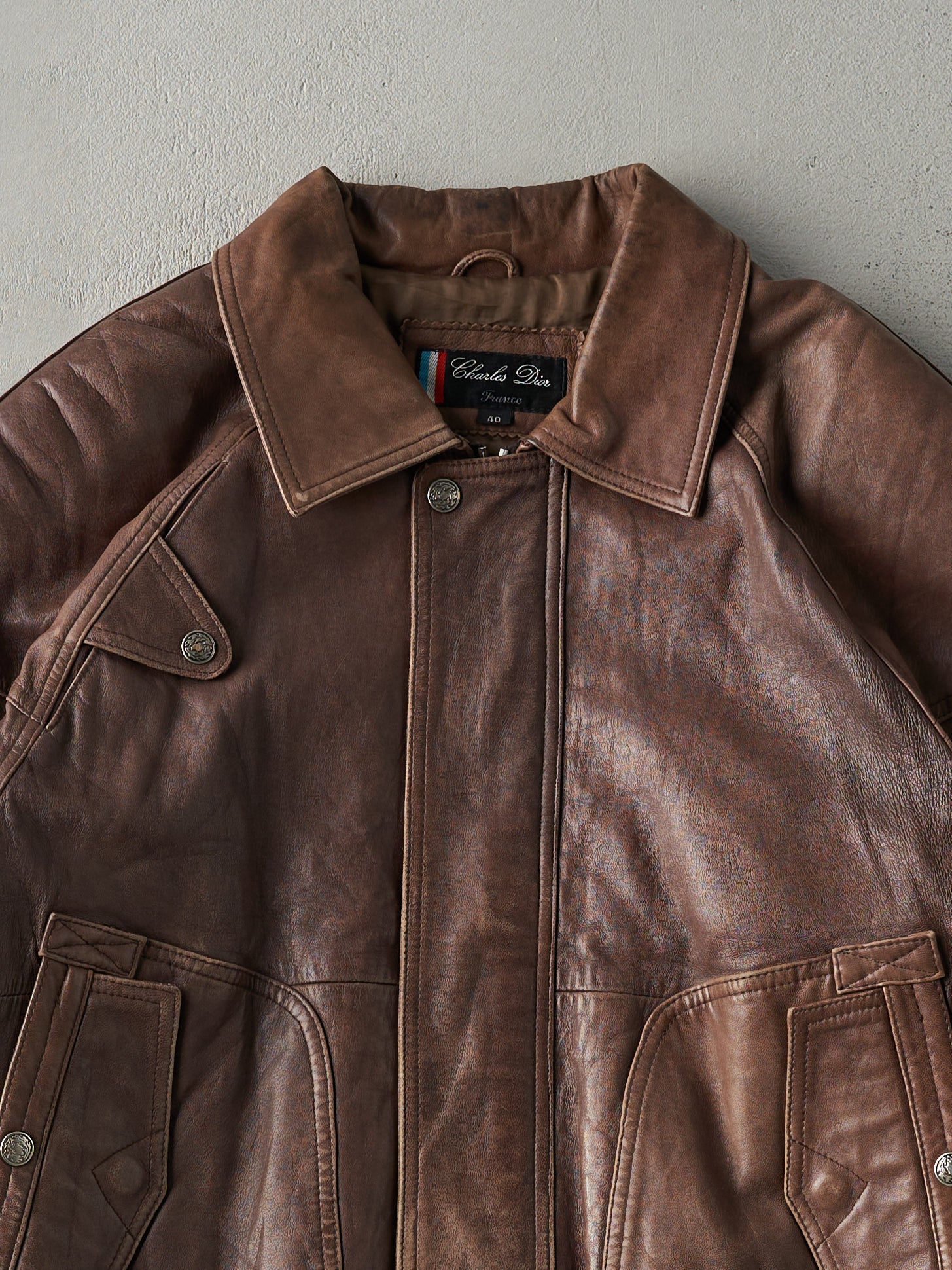 Vintage 80s Chocolate Brown Charles Dior Leather Jacket (S/M)