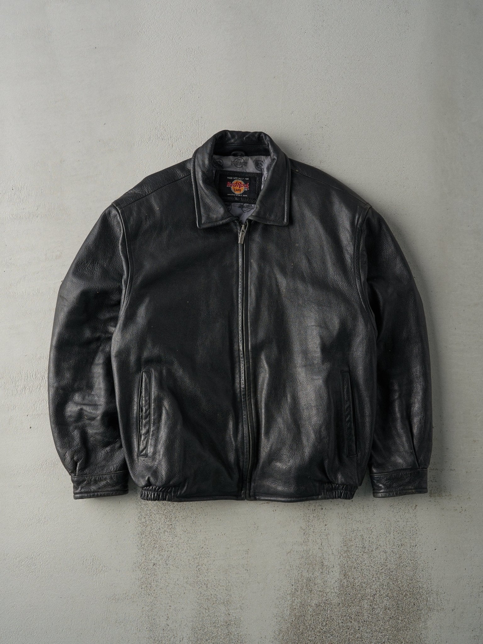 Vintage 90s Black Hard Rock Cafe Munich Leather Bomber Jacket (M/L)