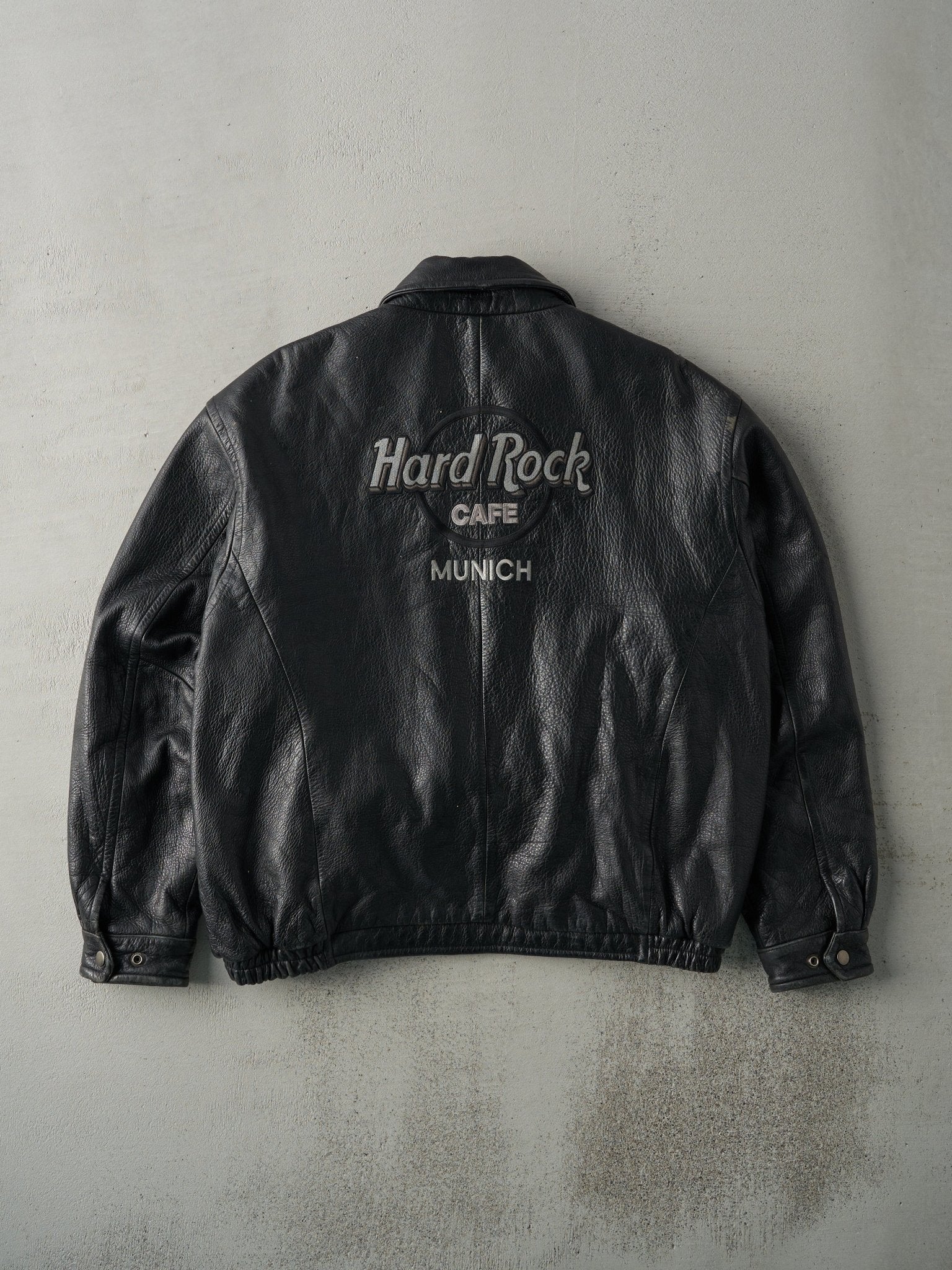 Vintage 90s Black Hard Rock Cafe Munich Leather Bomber Jacket (M/L)