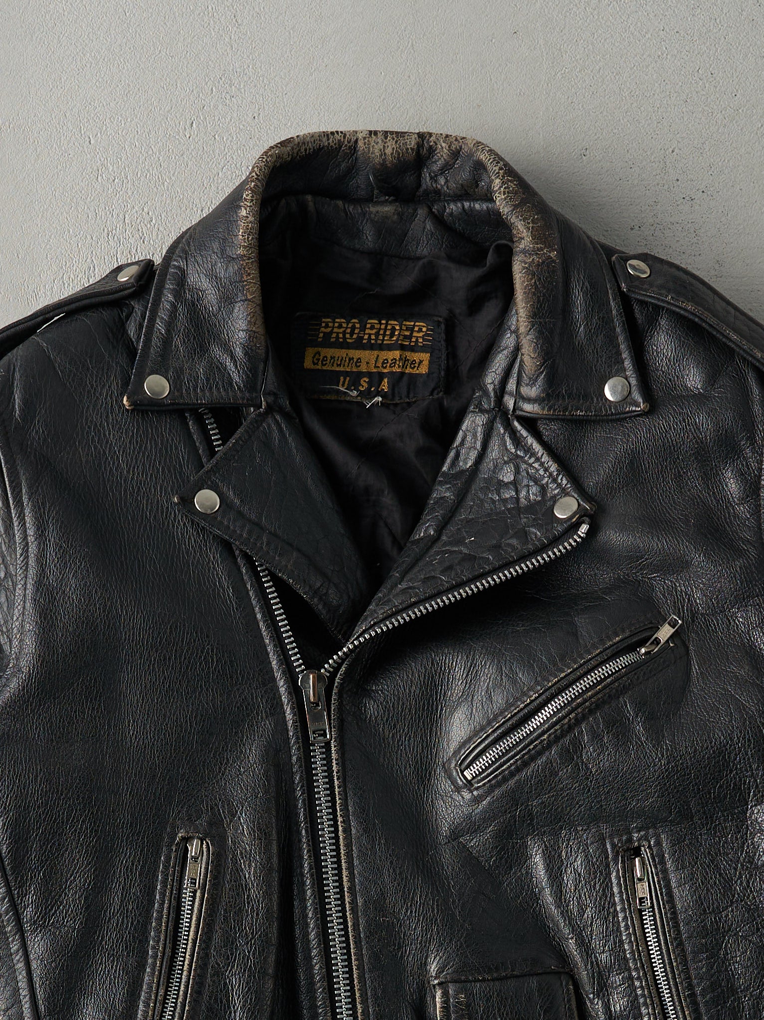 Vintage 70s Black Leather Pro-Rider USA Biker Jacket (M)
