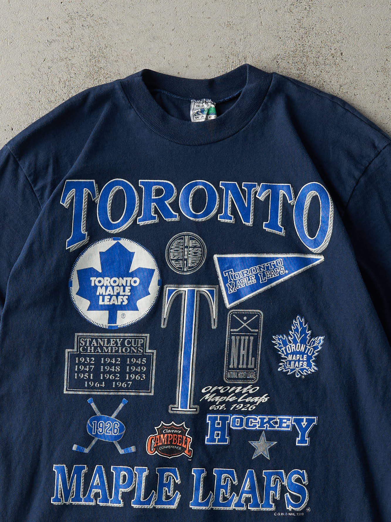 Vintage 93' Navy Blue Toronto Maple Leafs Stanley Cup History Tee (S)