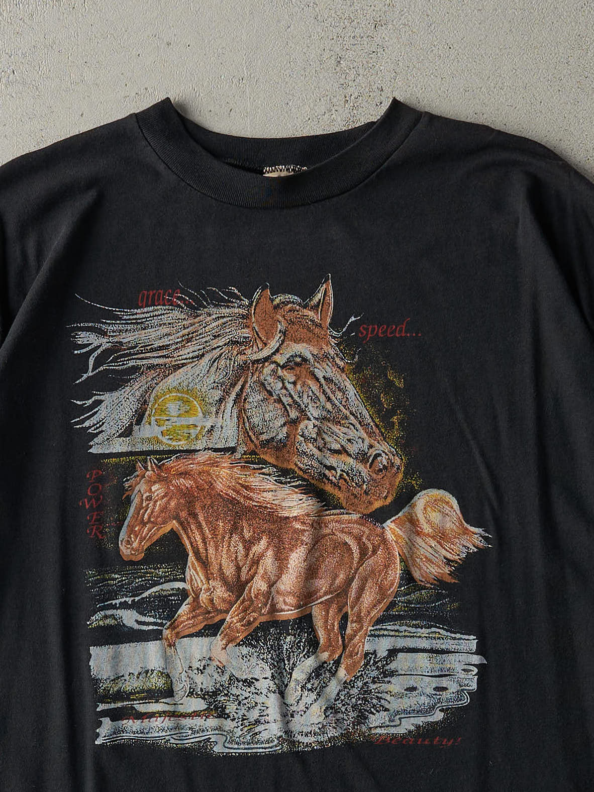 Vintage 90s Black Horse Tee (L)