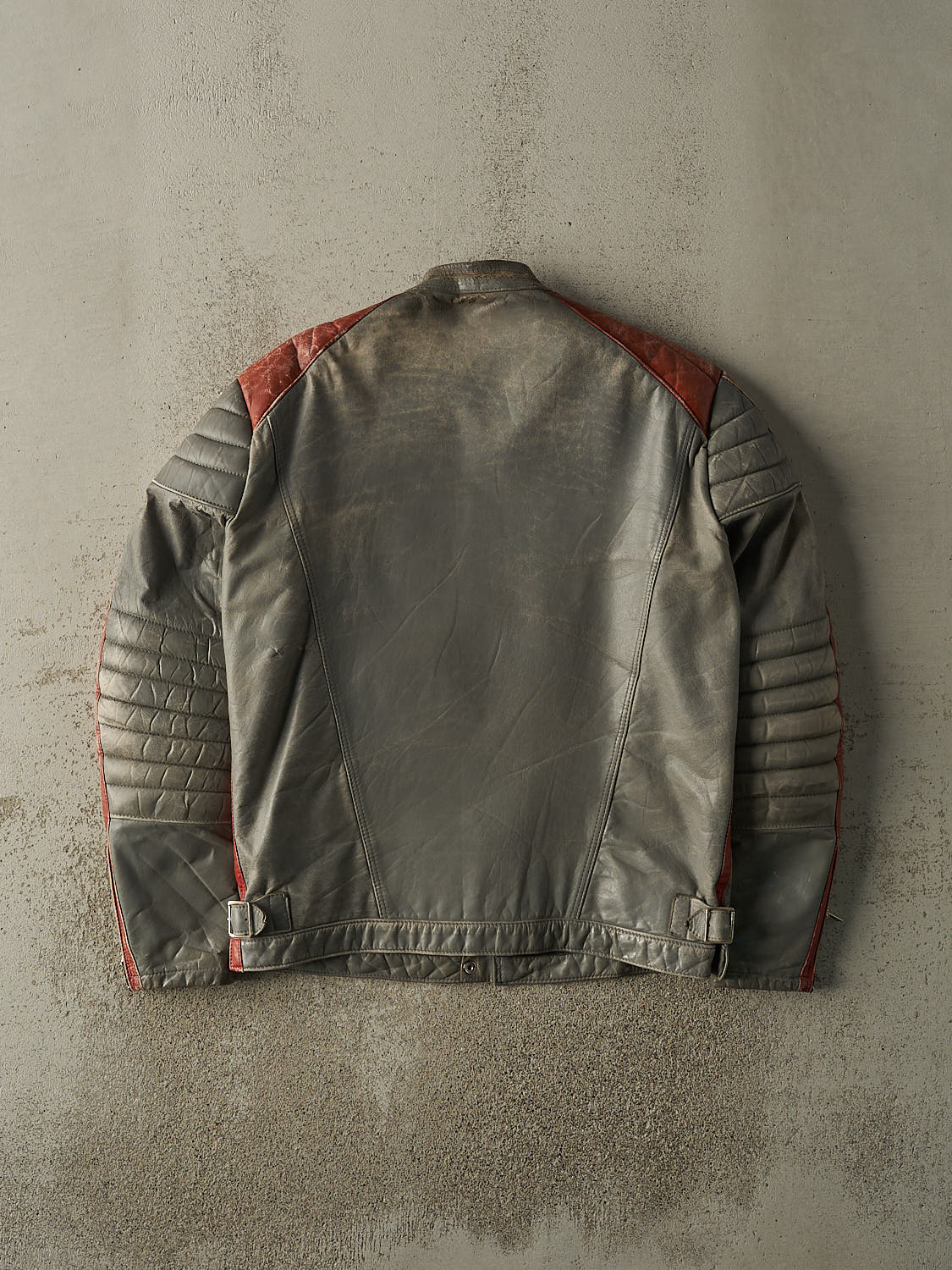 Vintage 80s Grey & Red Leather Biker Jacket (S/M)